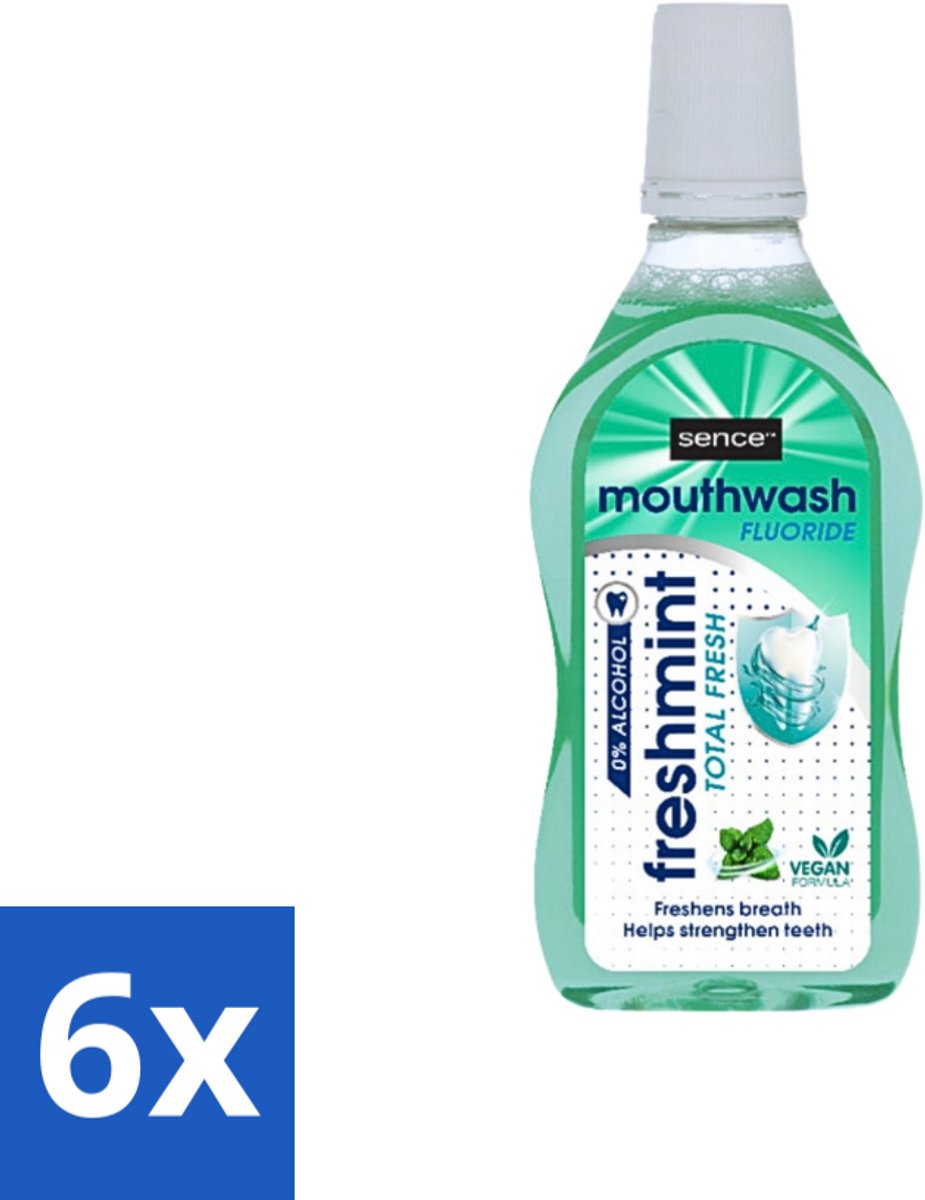 6 x Sence - Fresh Freshmint - Mondwater - Fris & Muntig - 500 ml - Mondwater - Mondverzorging - Frisse Adem - Tandplak - Mondgezondheid