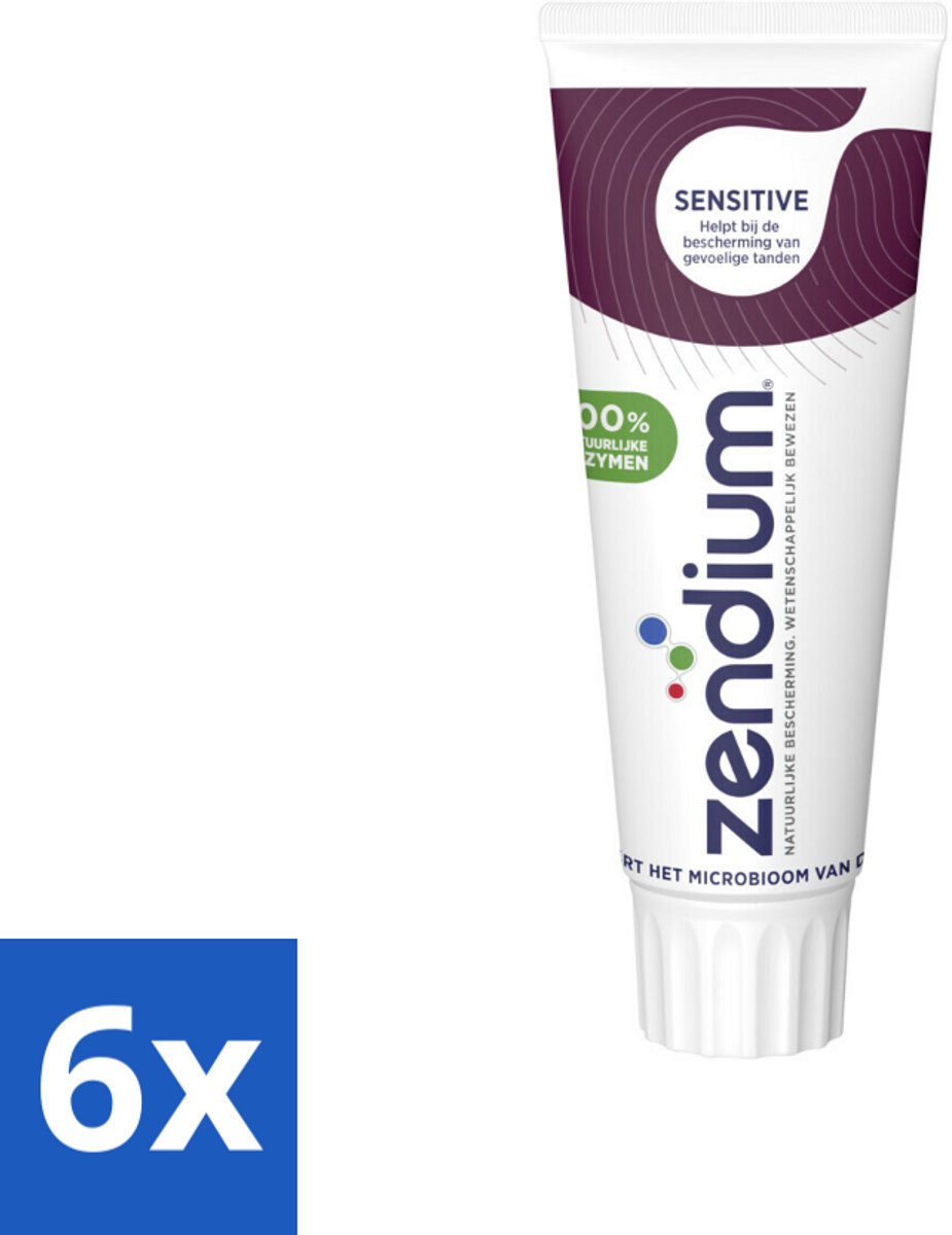 6 x Zendium Tandpasta Sensitive 75 ml - Gevoelige Tanden - Natuurlijke Enzymen - Mondgezondheid - Fluoride - SLS-vrije Tandpasta