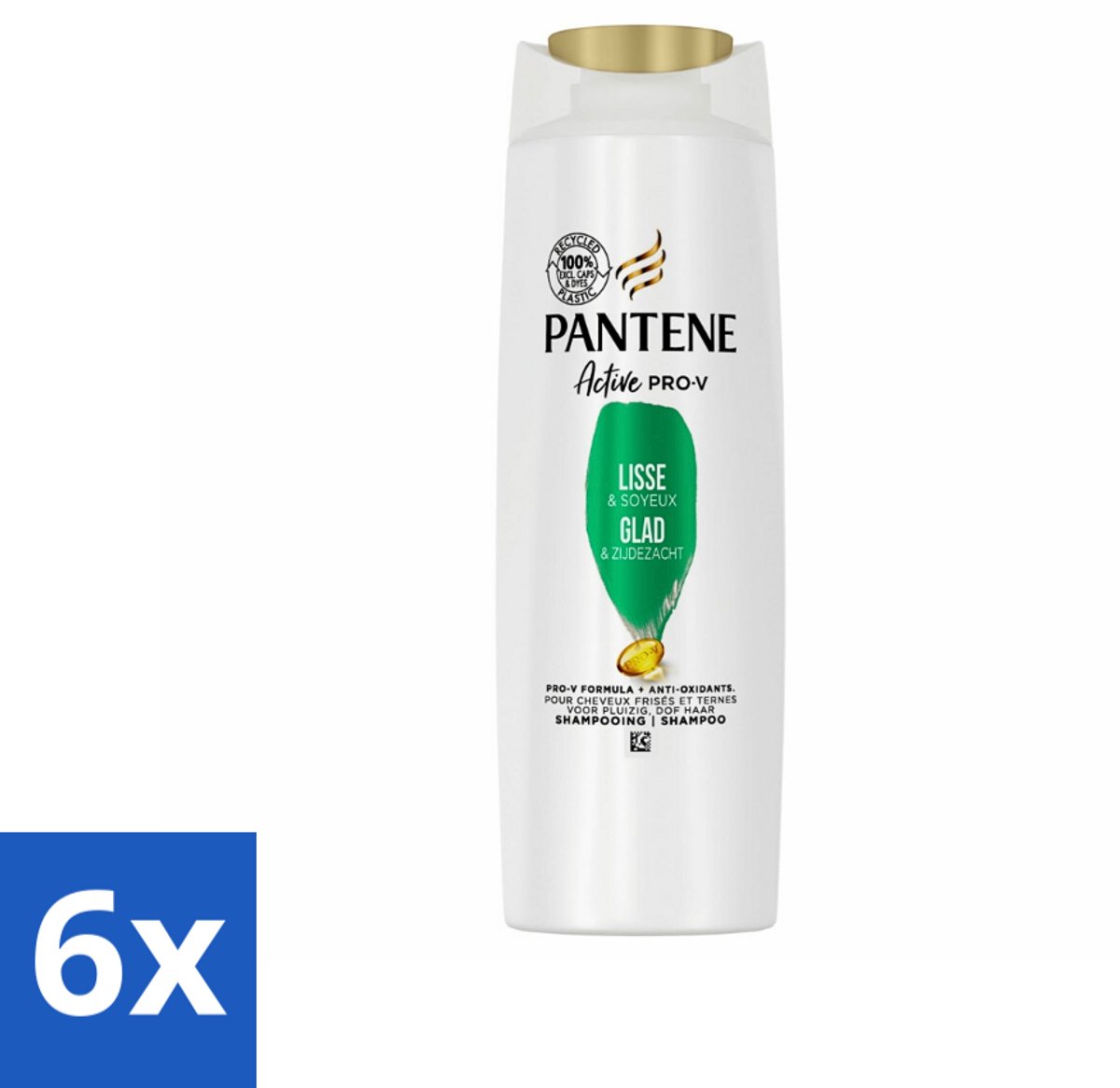 6 x Pantene - Shampoo - Glad & Zijdezacht - Voedt en Versterkt - Voor Pluizig Haar - 225 ml - Pantene Shampoo - Pluizig Haar - Zijdezacht Haar - Voeding Haar - Versterking Haar