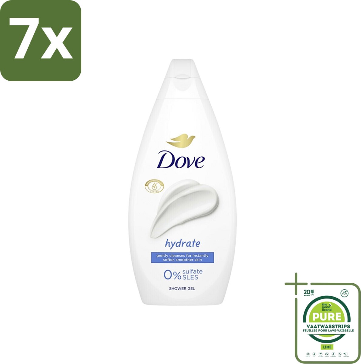 7 x Dove Hydrate - Douchegel - Sulfaatvrij - 250 ml - Grootverpakking - Douchegel - Hydratatie - Dove - Sulfaatvrij - Zacht