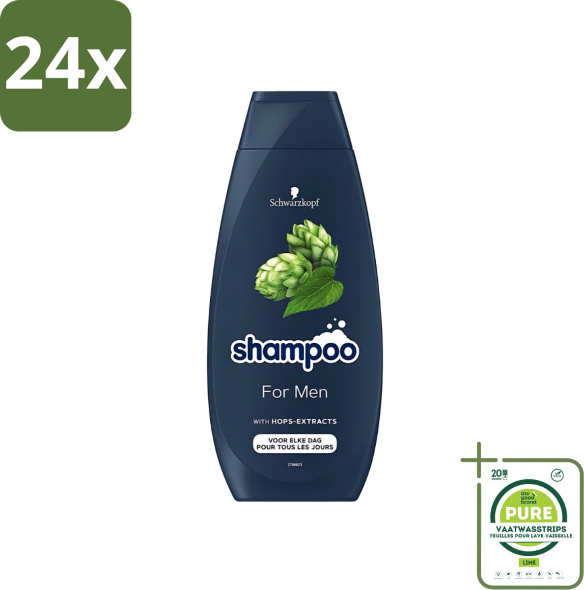 Schwarzkopf - Shampoo - For Men - Met Hop Extract - Voor elke dag - 400 ml - Voordeelverpakking - 24 stuks - Haarversterkend shampoo - Shampoo voor mannen