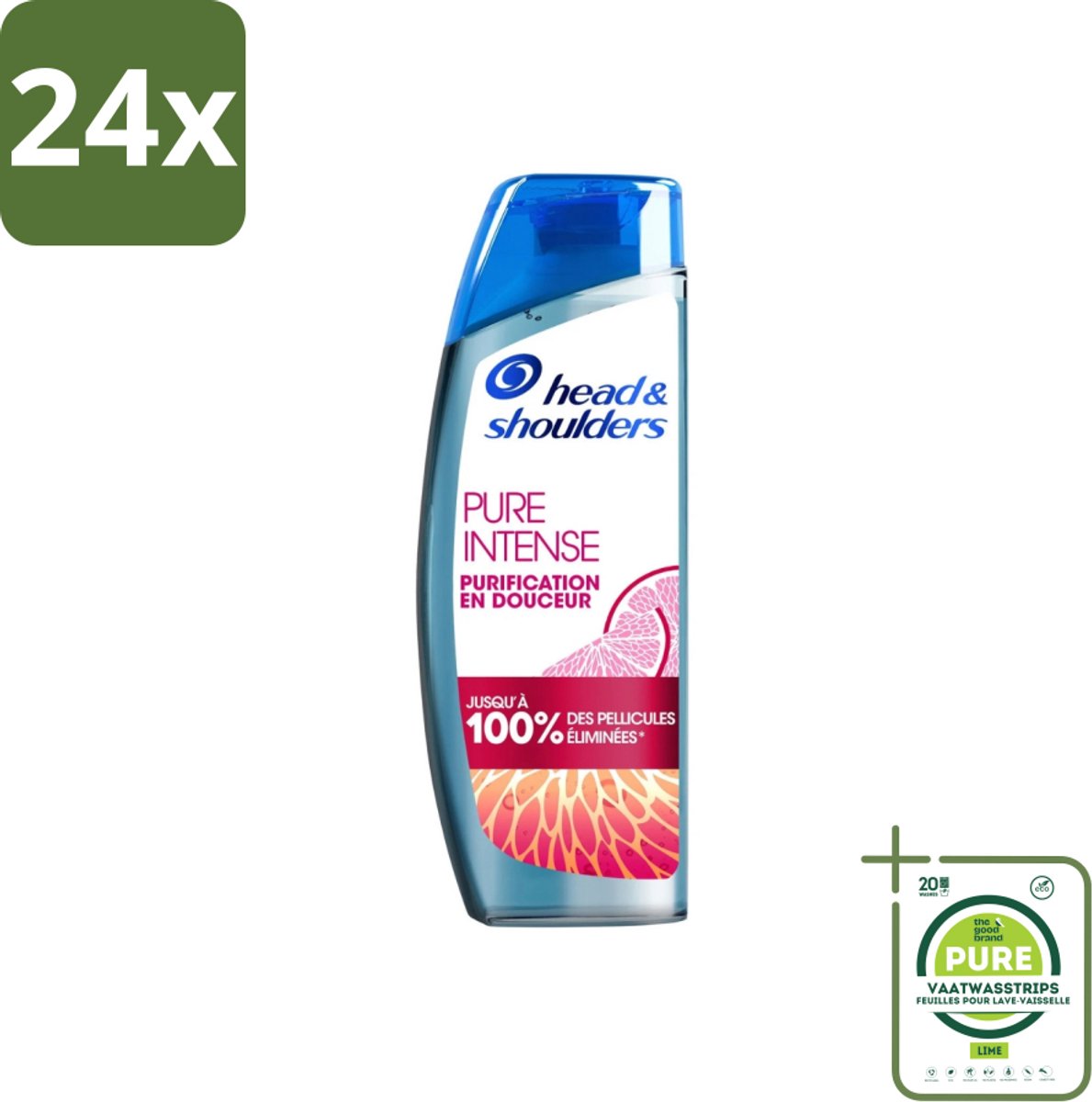 Head & Shoulders - Anti-Roos Shampoo - Pure Intense - Grapefruit - 250 ml - Voordeelverpakking - 24 stuks - Anti-Roos Shampoo - Roos shampoo
