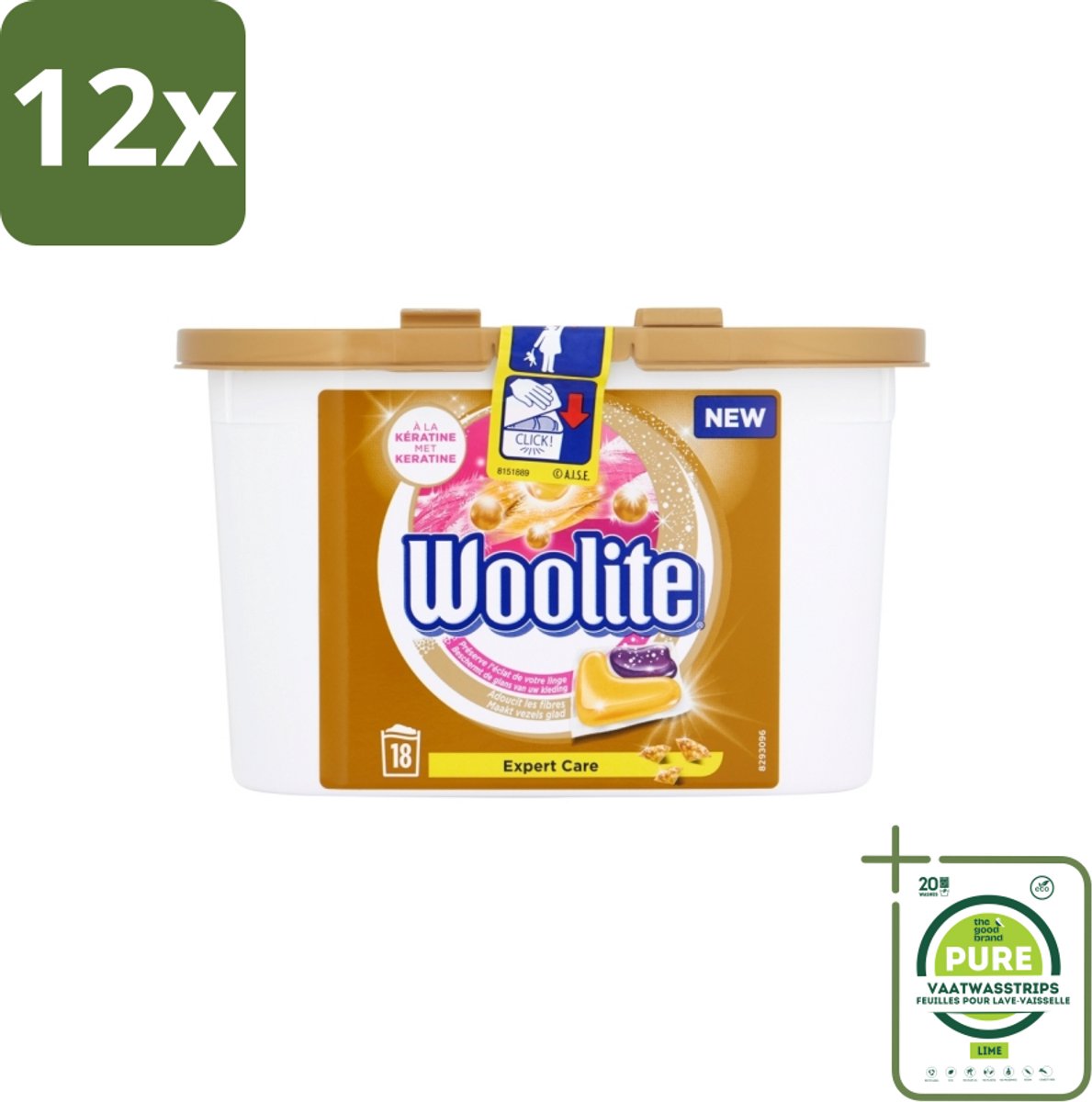 Woolite Expert Care - Wasmiddelcapsules - Met Keratine - Delicate Was - 18 Wasbeurten - Voordeelverpakking - 12 stuks - Wasmiddel capsules - Wasmiddel voor delicate stoffen