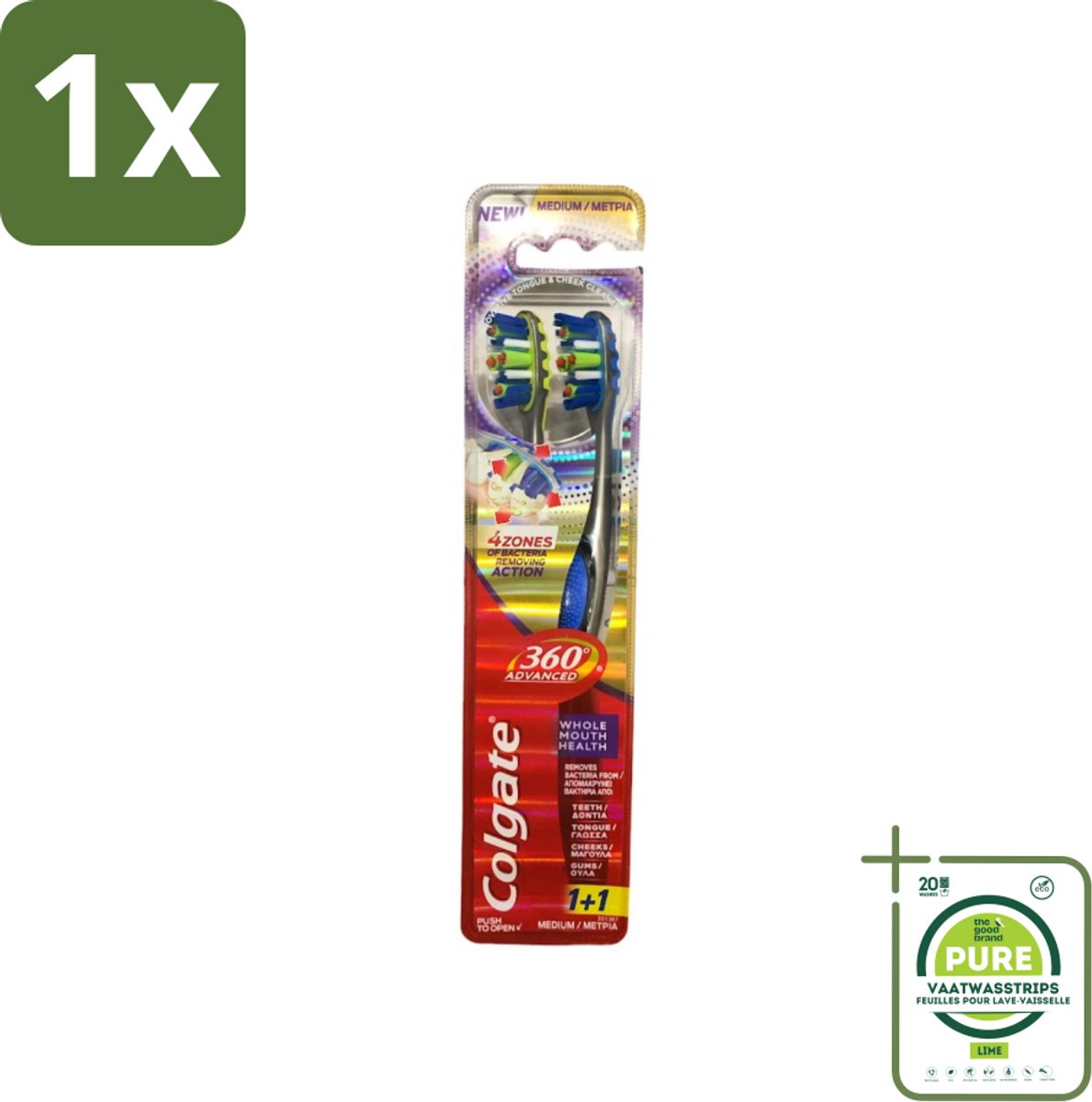 1 x Colgate - 360° Geavanceerd - Tandenborstel - Medium - 2 Tandenborstels - Tandenborstel - Elektrische Tandenborstel - Mondhygiëne - Tanden Poetsen - Tandvlees