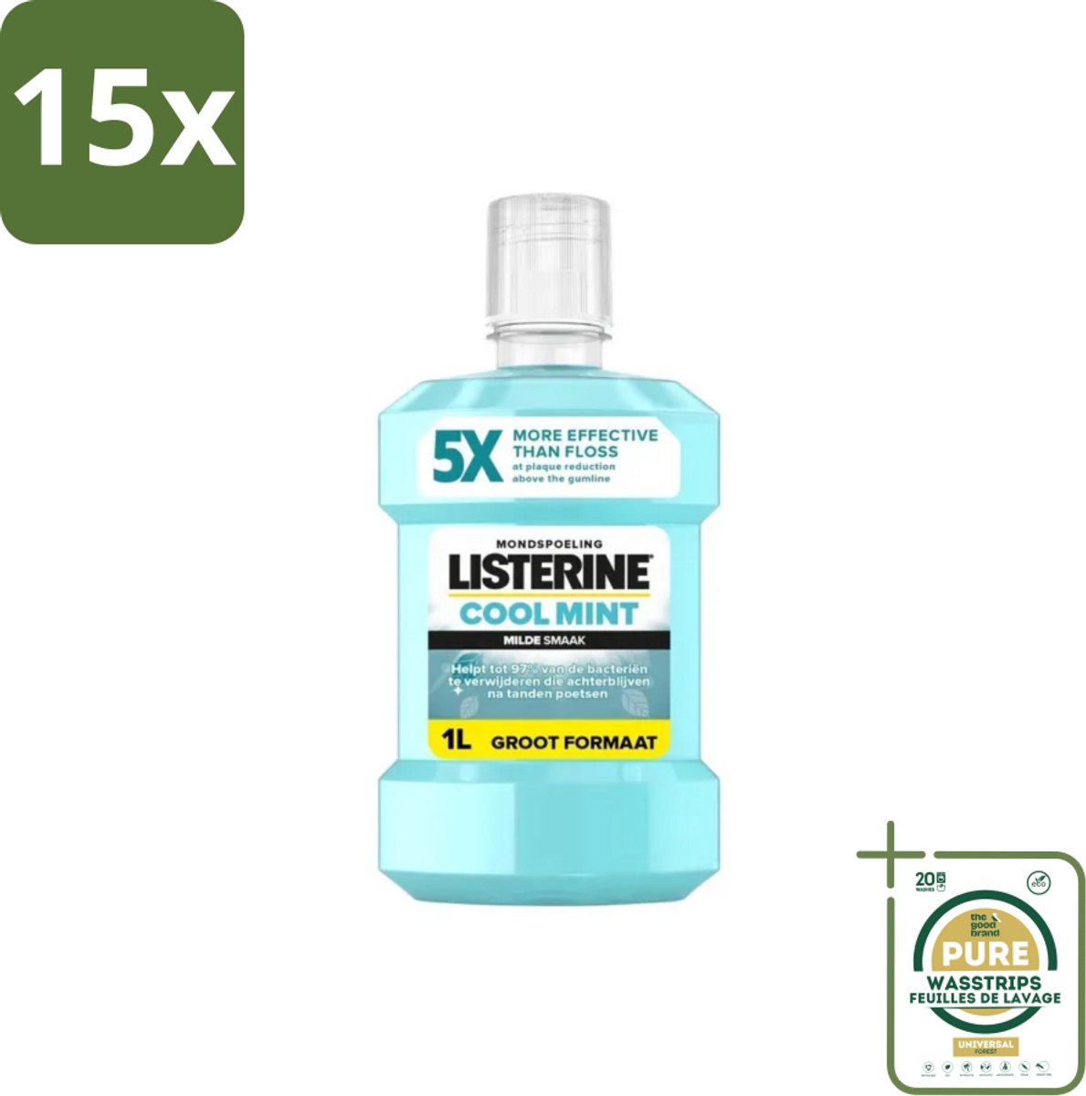 15 x Listerine – Mondwater – Cool Mint – Milde smaak zonder alcohol – 1 liter - Grootverpakking - Koffie - Koffiezetapparaat - Koffiezetapparaat