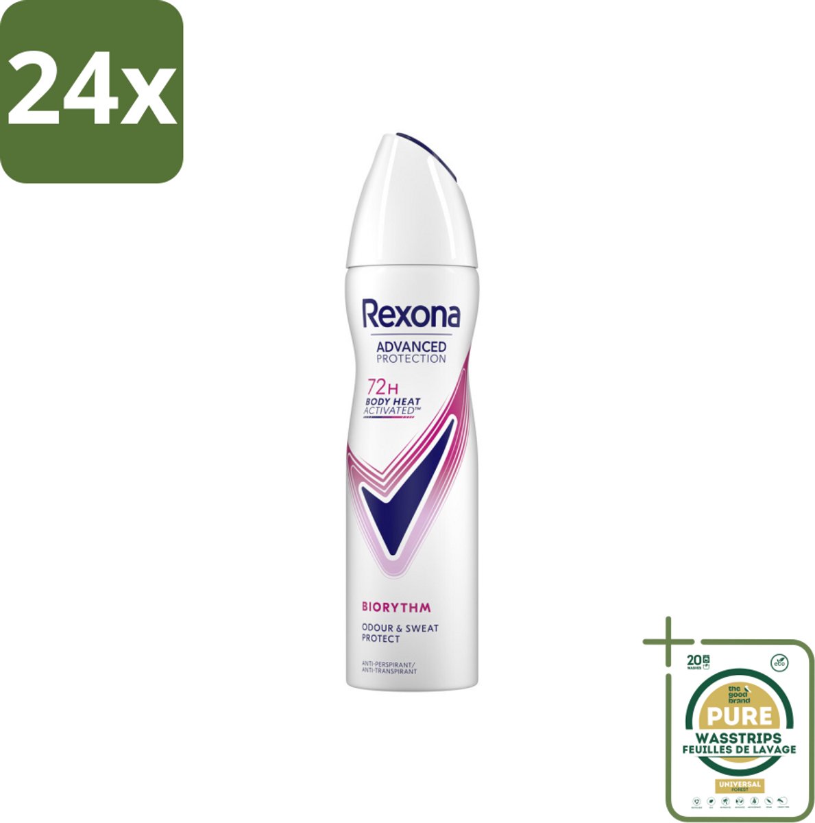 Rexona - Deodorant Spray - Advanced Protection - Biorythm - Anti-Transpirant & Perspirant - 150ml - Voordeelverpakking - 24 stuks - Deodorant - Rexona