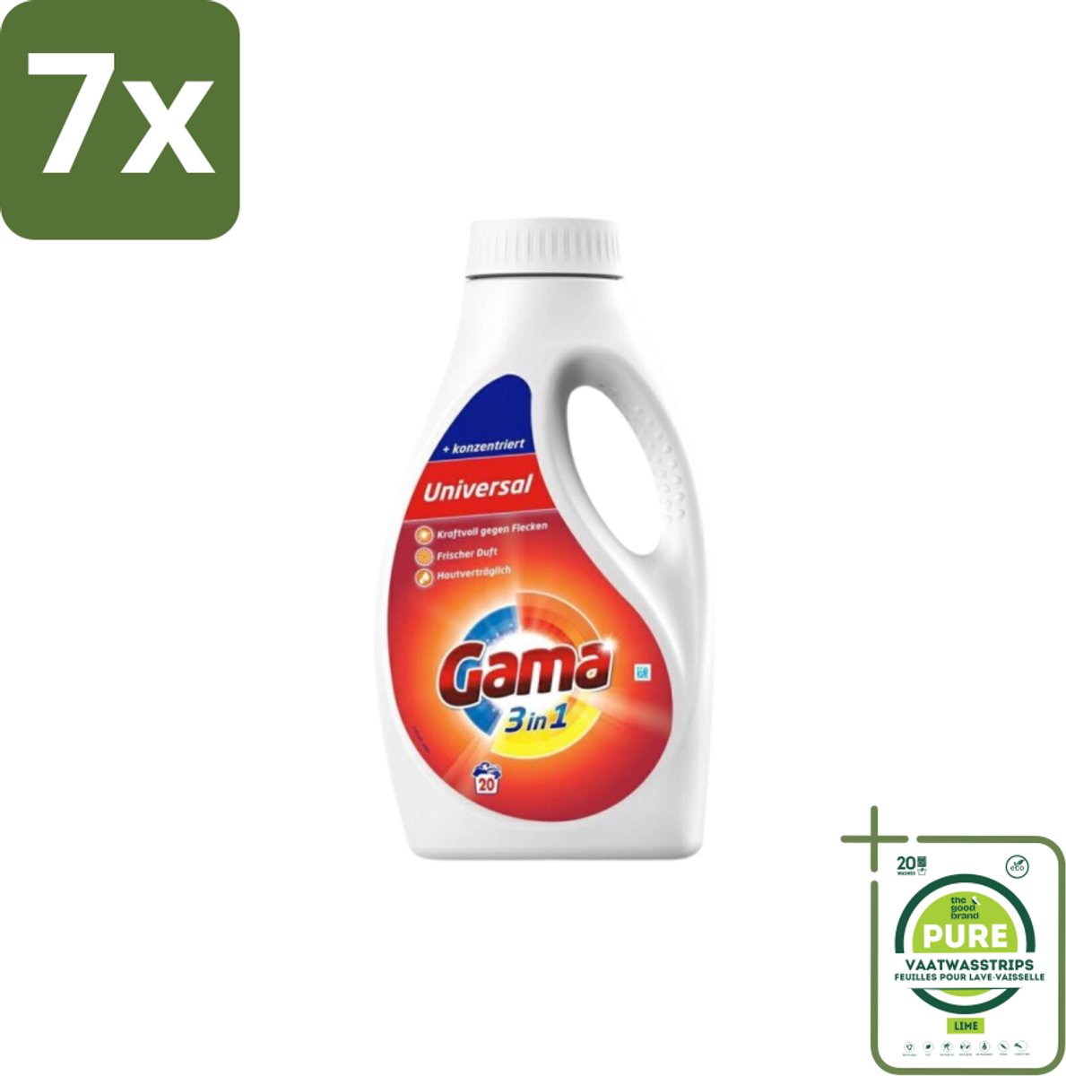 7 x Gama - Wasmiddel - 3 In 1 - Huidvriendelijk - 20 Wasbeurten - Grootverpakking - Wasmiddel - Waspoeder - Wasverzachter - 3 In 1 - Huidvriendelijk