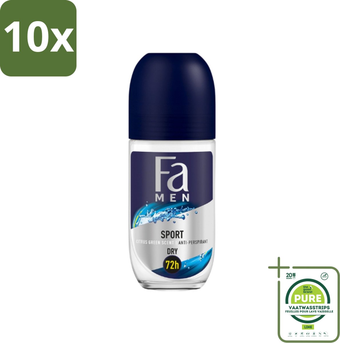 10 x Fa Men - Sport - Deodorant Roller - Citrus Green - 50 ml - Grootverpakking - Deodorant - Mannen Deodorant - Sport Deodorant - Citrusgeur - Langdurige Bescherming