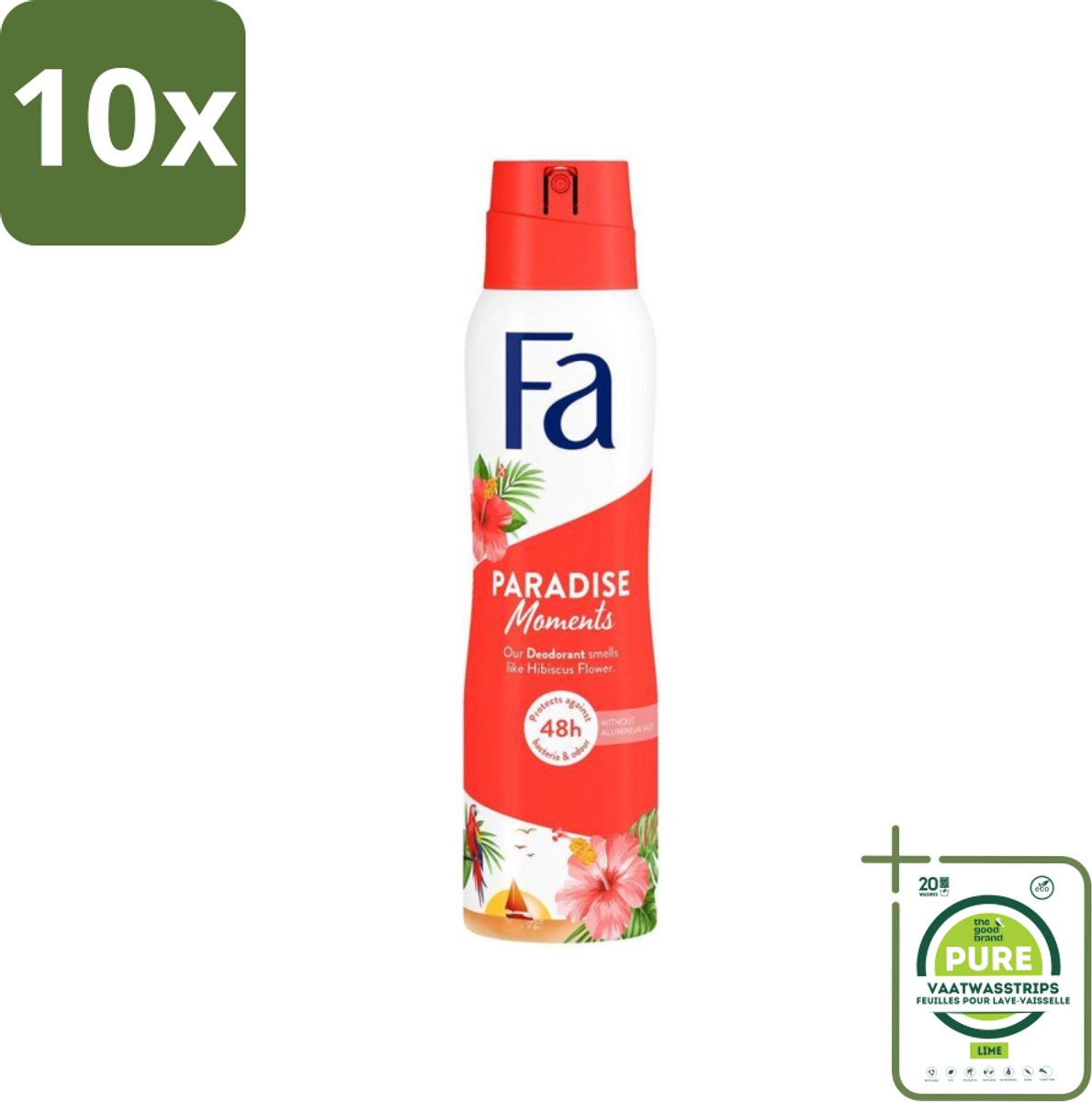 10 x Fa - Paradise Moments - Deodorant Spray - Hibiscusbloem - 150 ml - Grootverpakking - Deodorant - Anti-vlekken Deodorant - Hibiscusgeur - Fa Paradise Moments - Deodorant Spray