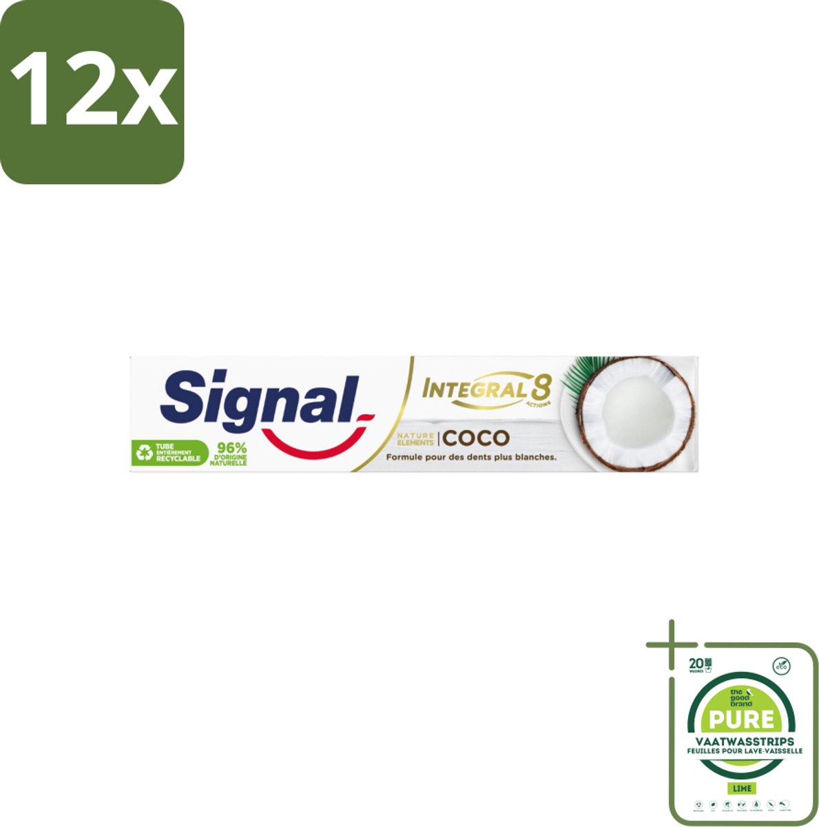 Signal - Integral & Actions - Tandpasta - Natuurlijke Elementen - Kokos - Voor Witte Tanden - 75 ml - Voordeelverpakking - 12 stuks - Tandpasta - Signal