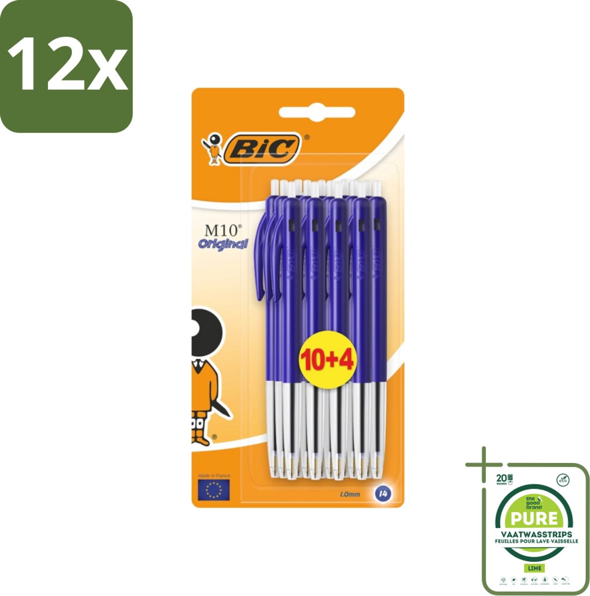 BIC - M10 Original - Balpennen met Kliksysteem - Blauw - 1 mm Punt - 14 Pennen - Voordeelverpakking - 12 stuks - Balpennen - Schrijfset