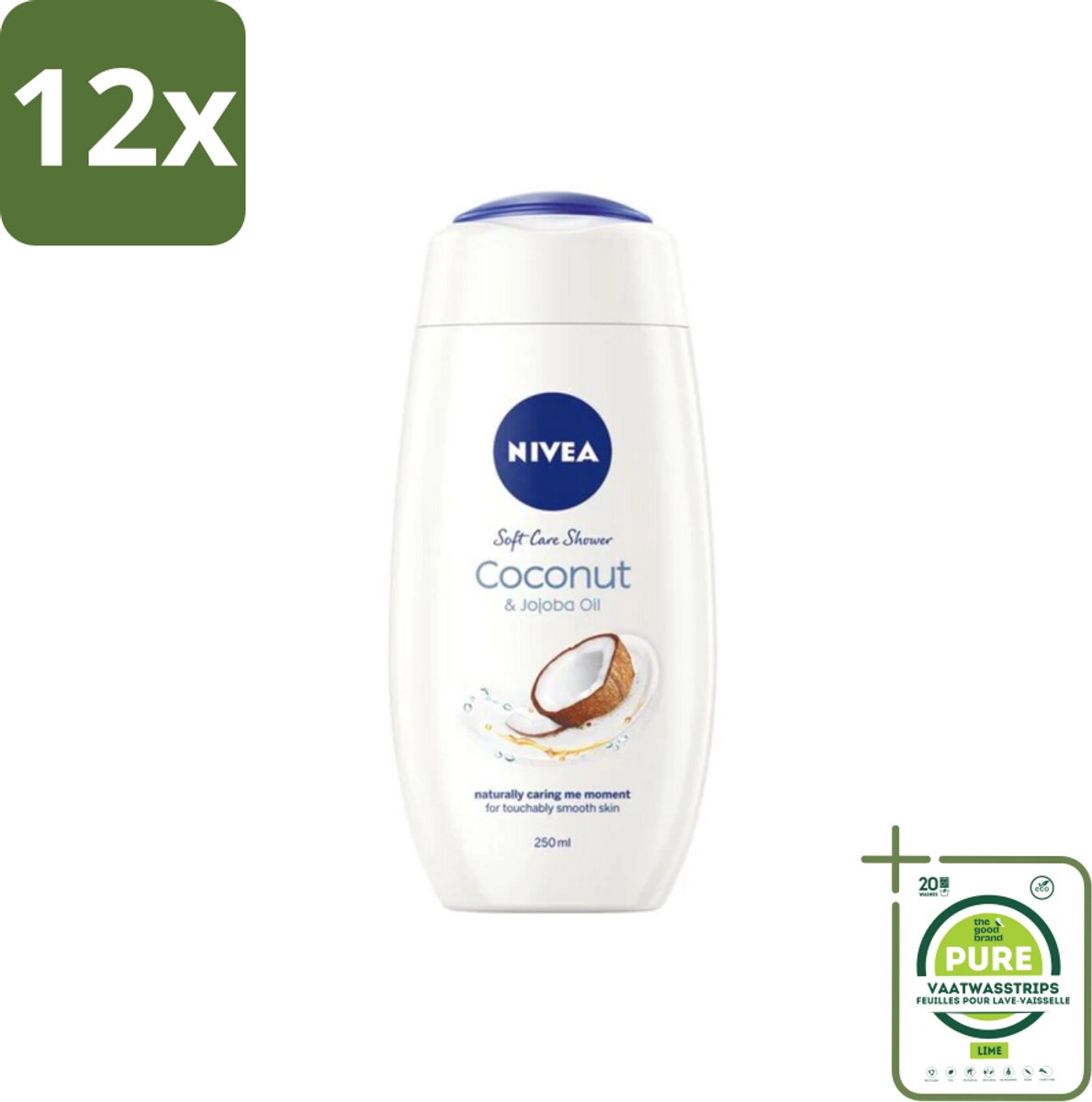 NIVEA Soft Care Douchegel Coconut & Jojoba Oil 250 ml - Voordeelverpakking - 12 stuks - NIVEA douchecrème - Kokosnoot