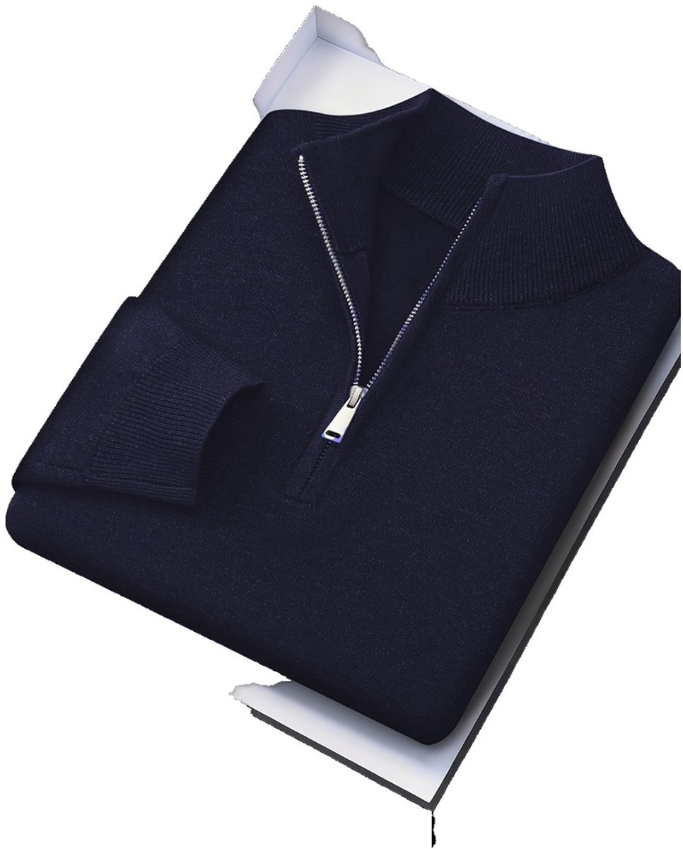 Currero Quarter Zip Heren Sweater Met Rits Jumper Quarterzip Hoodie Warme Trui Vest Lang Coltrui Donkerblauw Bloem Marine