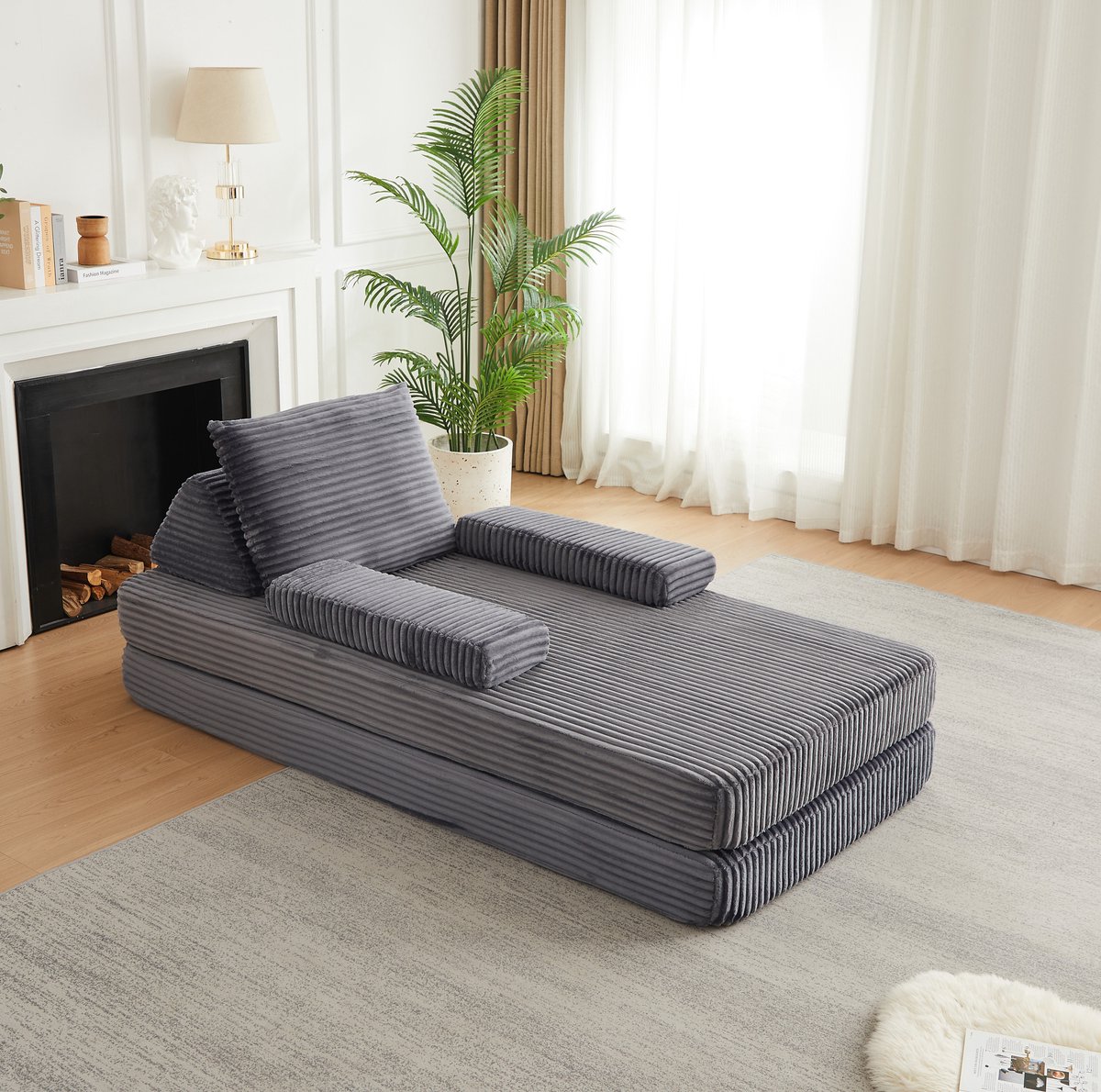 FloraGrace Slaapbank 2-Zits – Modulaire Corduroy Slaapbank met Verstelbare Rug- en Armleuningen – Voor Woonkamer – Grijs