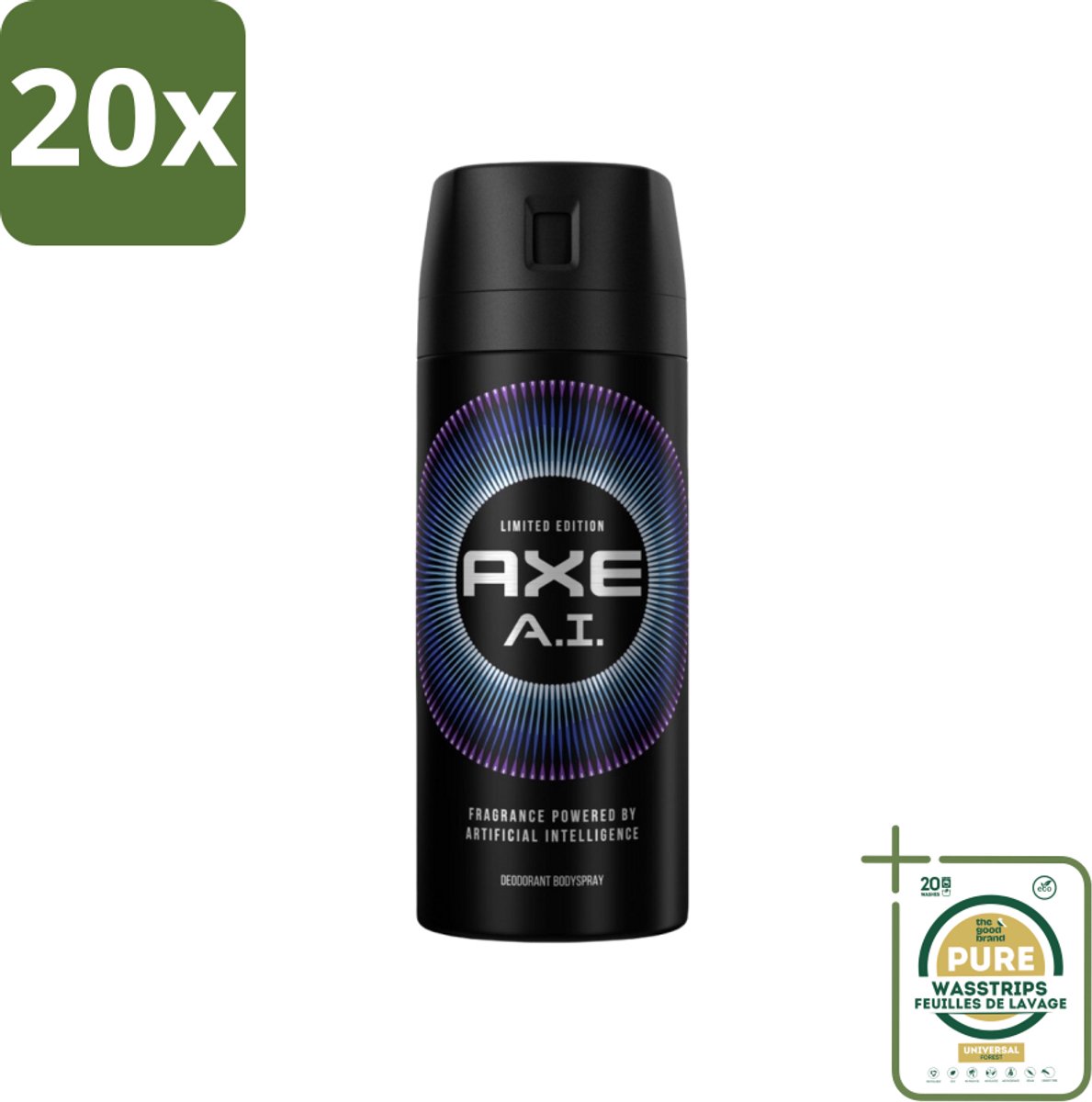 20 x Axe - Limited Edition - Deodorant Bodyspray - A.I. - 150 ml - Grootverpakking - Axe A.I. Bodyspray - Deodorant Bodyspray - Geur - Geurbestrijding - Bergamot