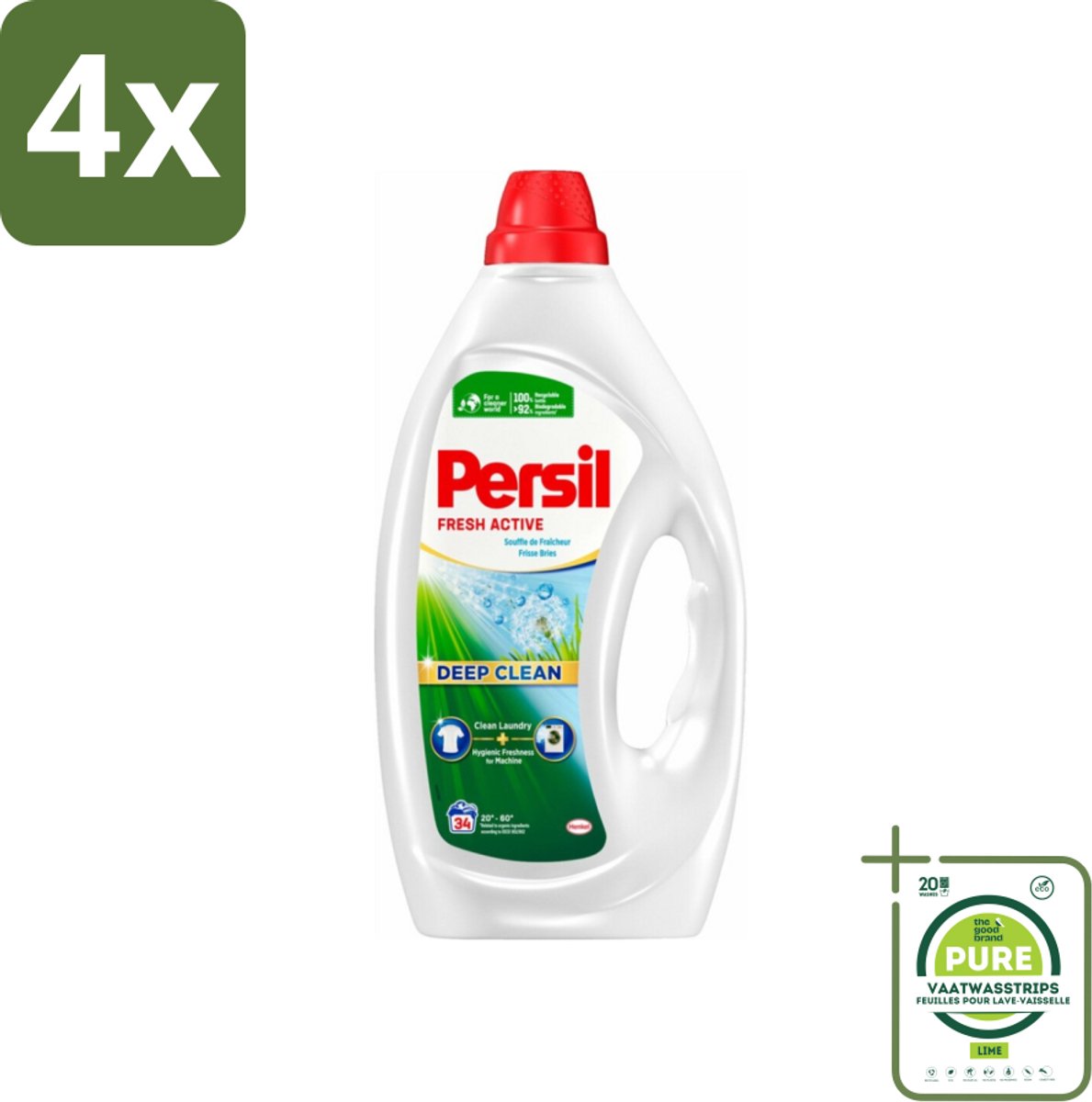 Persil Fresh Active - Vloeibaar Wasmiddel - Witte en Gekleurde Was - Frisse Bries - 34 Wasbeurten - Voordeelverpakking - 4 stuks - Wasmiddel - Vloeibaar wasmiddel