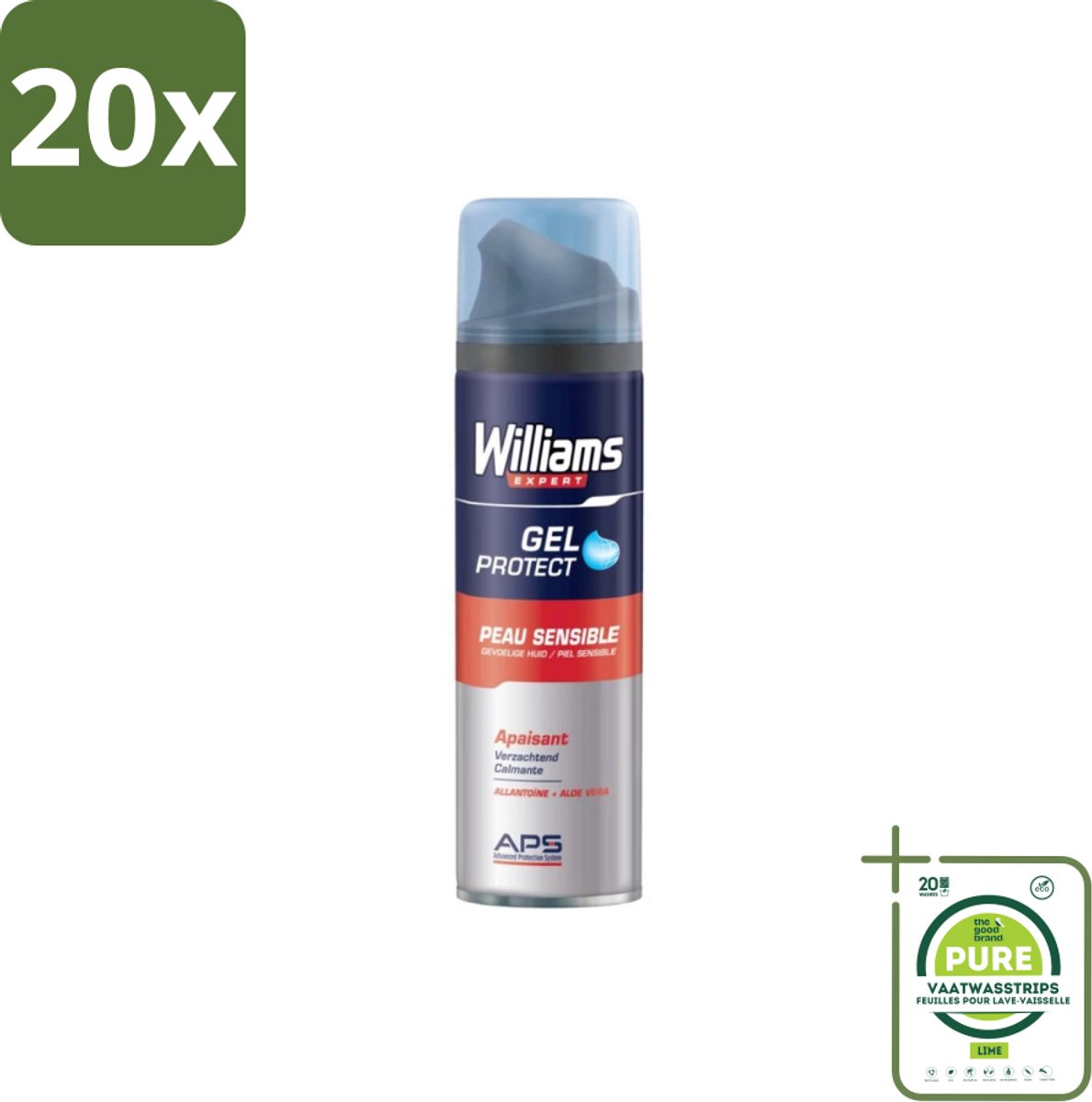 20 x Williams - Expert - Scheergel - Gevoelige Huid- 200 ml - Grootverpakking - Scheergel - Gevoelige Huid - Scheergel Voor Mannen - Scheergel Voor Vrouwen - Scheergel Zonder Irritatie