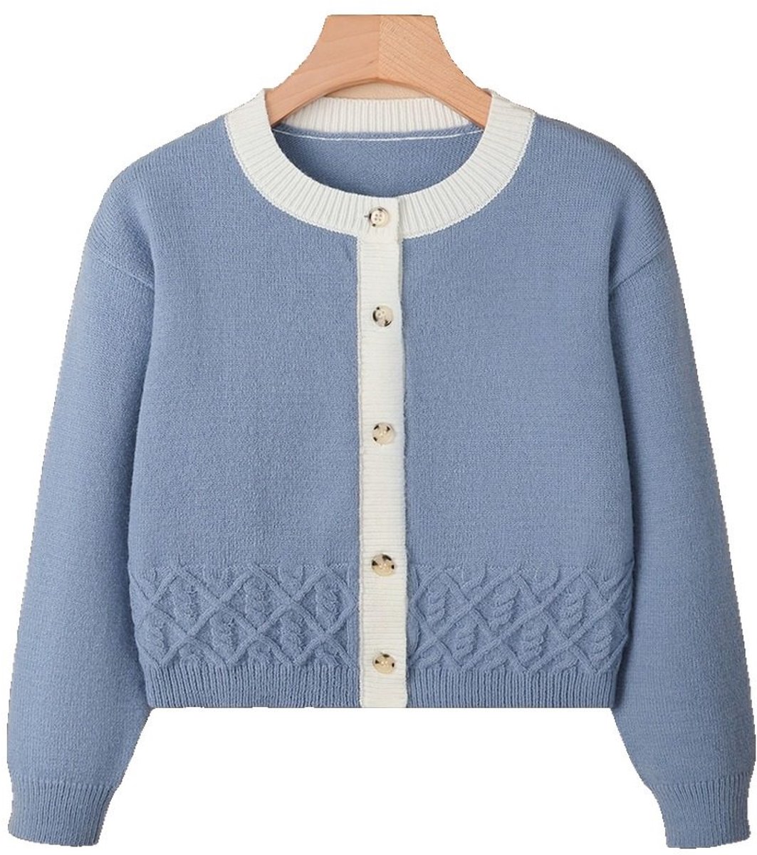 Currero Cardigan Meisjes Vest Meisje Met Knopen Kinderen Warm Gebreid Vest Long 9 Jaar Blauw