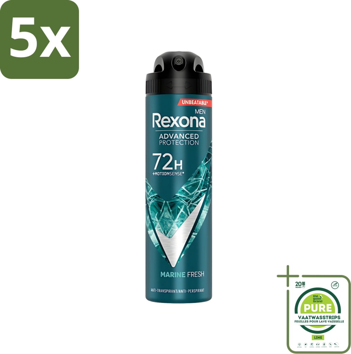 5 x Rexona Men - Deodorant Spray - Advanced Protection - Marine Fresh - Anti-Transpirant & Perspirant - 150ml - Grootverpakking - Rexona Mannen Deodorant - Anti-transpirant - Marine Geur - Zweetbescherming - 48 Uren