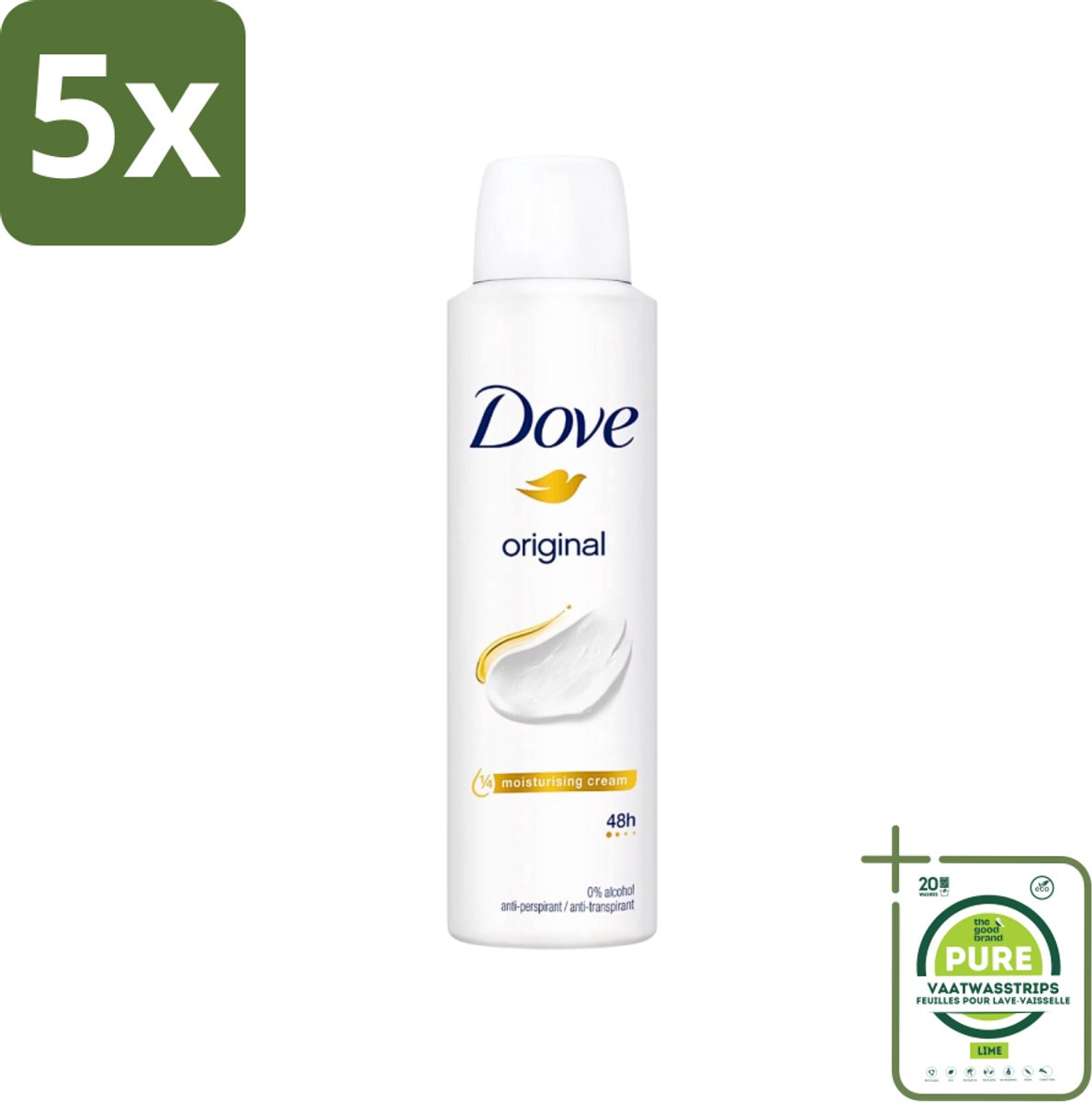 5 x Dove Original - Deospray - Anti-Transpirant - 150 ml - Grootverpakking - Deodorant - Dove - Antitranspirant - Langdurige Bescherming - Hydraterende Crème