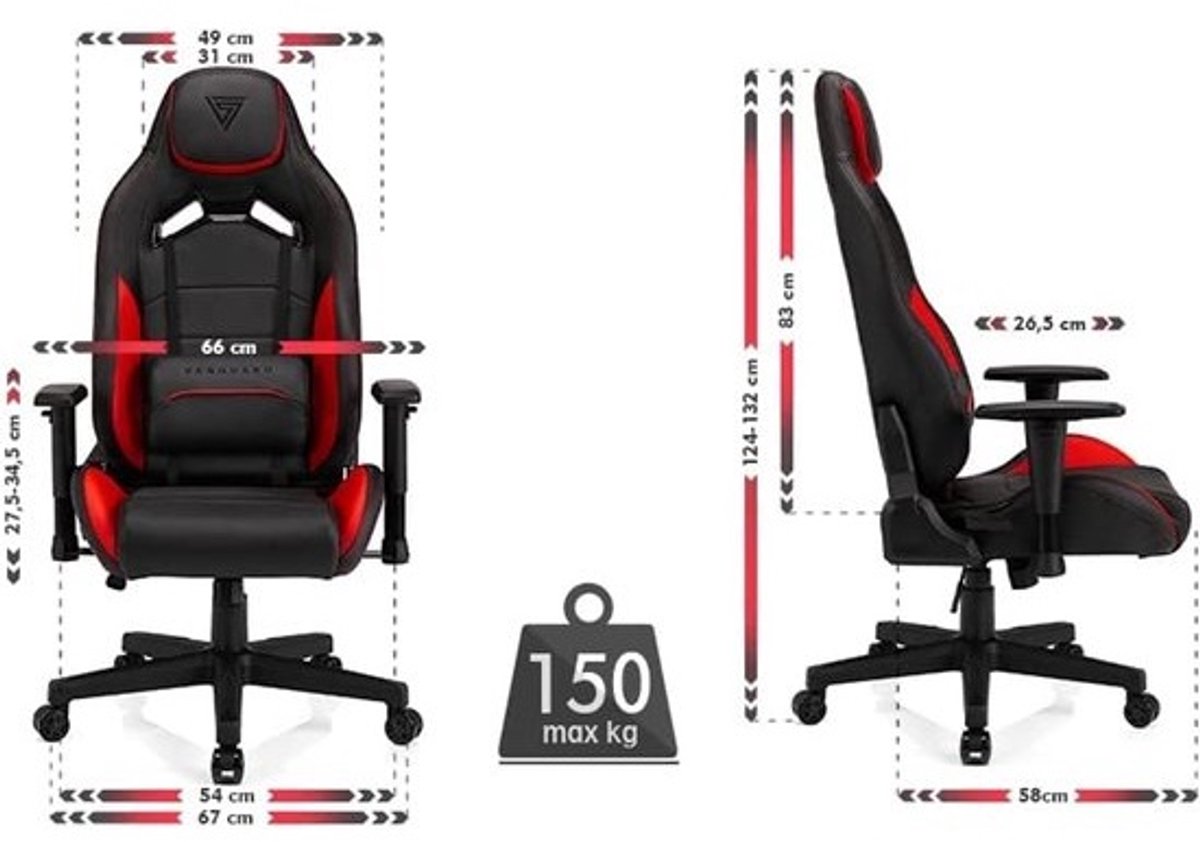 Ergonomische Gaming Stoel Zwart-Rood met Verstelbare Functies