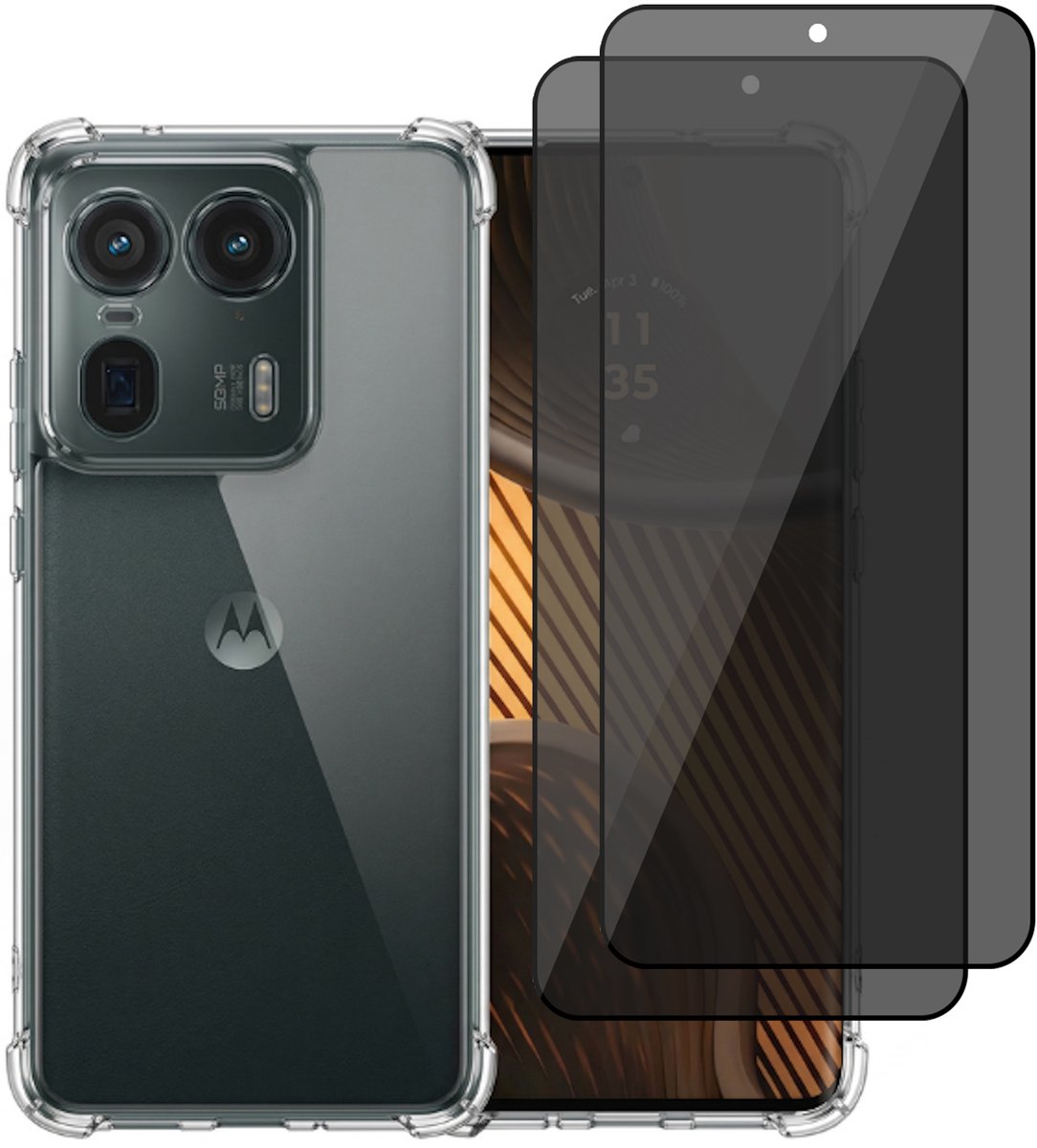 Hoesje geschikt voor Motorola Moto Edge 50 Ultra – CrystalClear Back Cover – Schokbestendig – 2 Stuks Privacy Screenprotector Full Cover