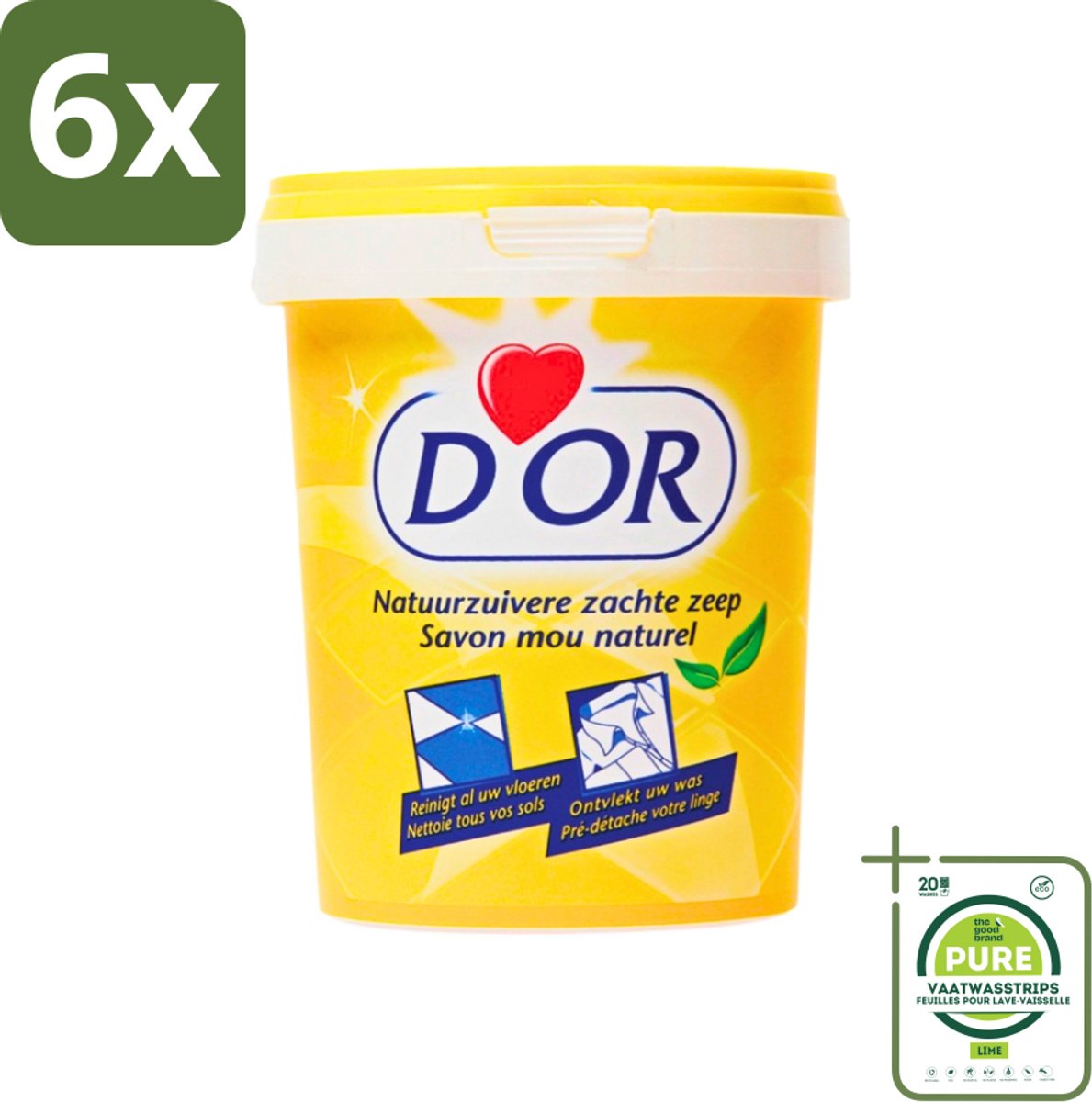D'Or - Natuurzuivere Zachte Zeep - Vast Zeepmiddel - Voor Vloeren en Was - 1 kg - Voordeelverpakking - 6 stuks - Natuurlijke zeep - Vaste zeep