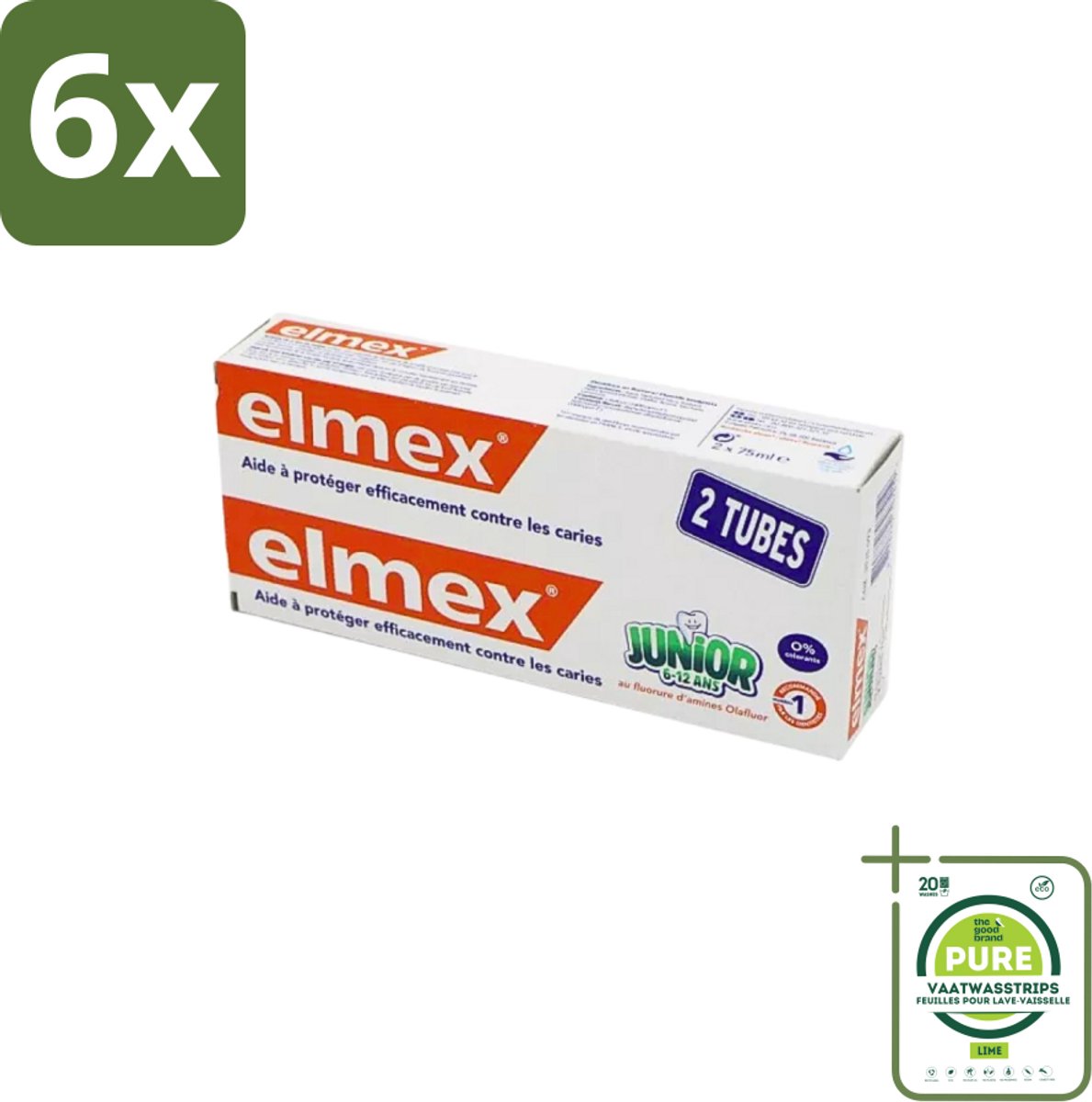 Elmex Junior Tandpasta - Bescherming & Versterking voor Blijvende Tanden - Set van 2 x 75ml - Voordeelverpakking - 6 stuks - Tandpasta voor kinderen - Kinder tandpasta