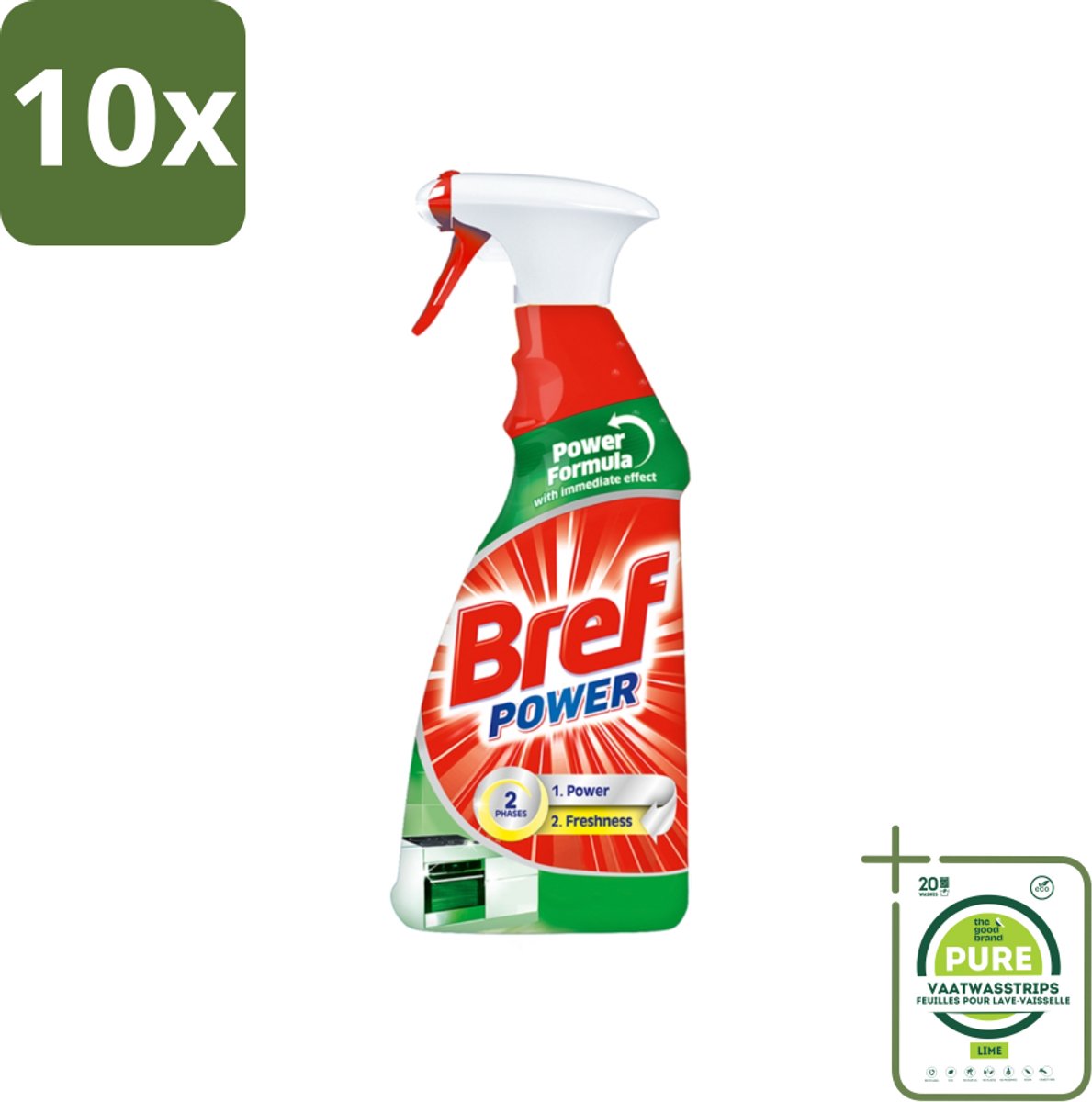 10 x Bref Power - Keukenreiniger - Spray - Ontvetter - 750 ml - Grootverpakking - Keukenreiniger - Ontvetter - Schoonmaakmiddel - Keukenspullen - Vetverwijderaar