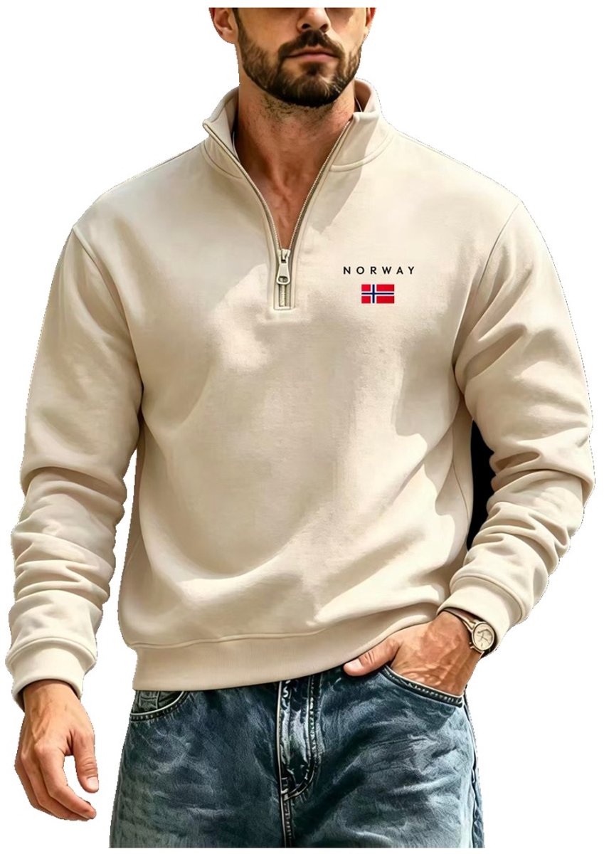Currero Quarter Zip Heren Sweater Met Rits Jumper Quarterzip Hoodie Warme Trui Vest Lang Coltrui Beige