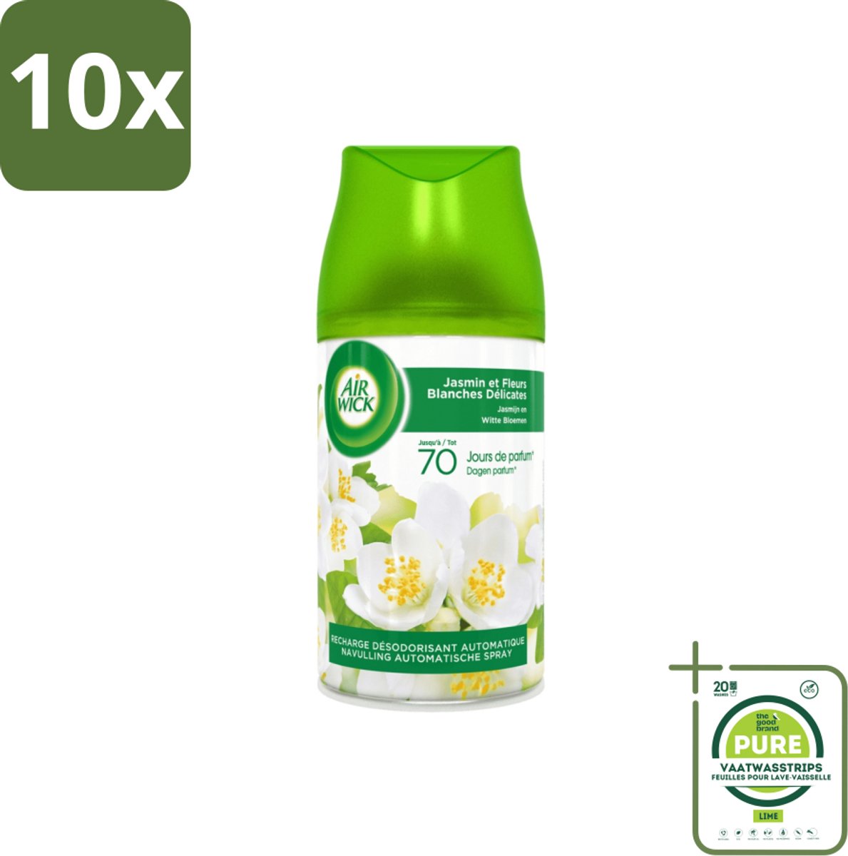 10 x Air Wick Freshmatic - Luchtverfrisser - Navulling Automatische Spray - Jasmijn en Witte Bloemen - 250ml - Grootverpakking - Luchtverfrisser - Geur - Jasmijn - Witte Bloemen - Automatische Spray