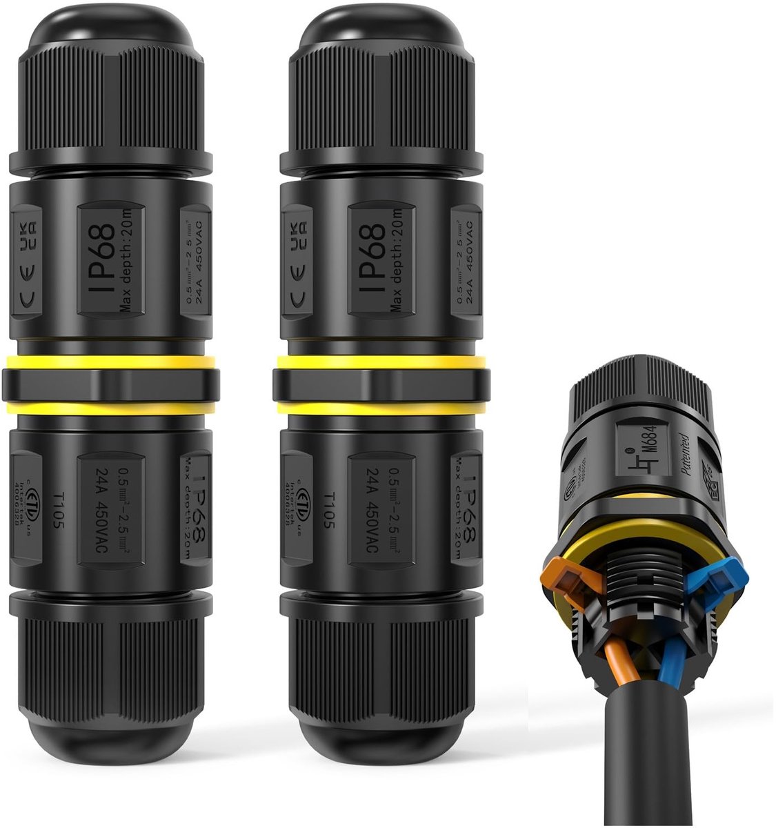Waterdichte Kabelconnector IP68 voor 3-Polige Aansluiting Buiten en Onder Water