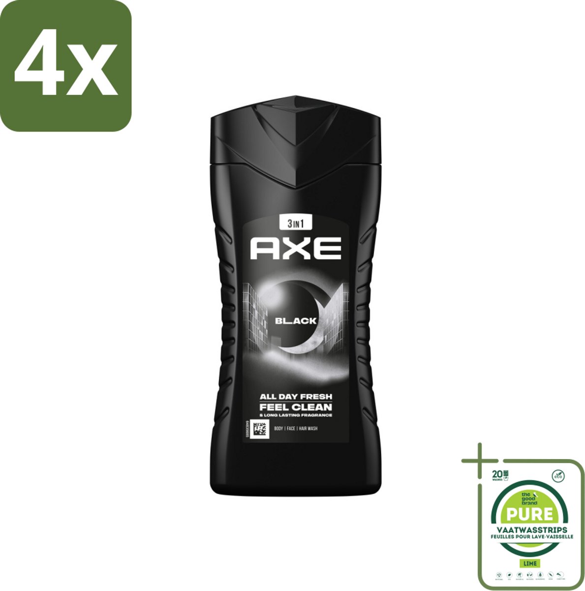 Axe 3-in-1 Douchegel Black 250 ml - Voordeelverpakking - 4 stuks - Douchegel - Axe