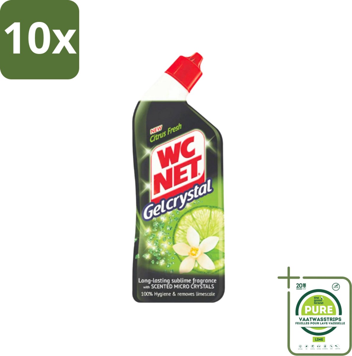 10 x WC Net - Toiletreiniger - Gel - Citrusgeur - Ontkalkt - 750ml - Grootverpakking - Toiletreiniger - Toiletgel - Citrusgeur - Ontkalkt - Kalkaanslag
