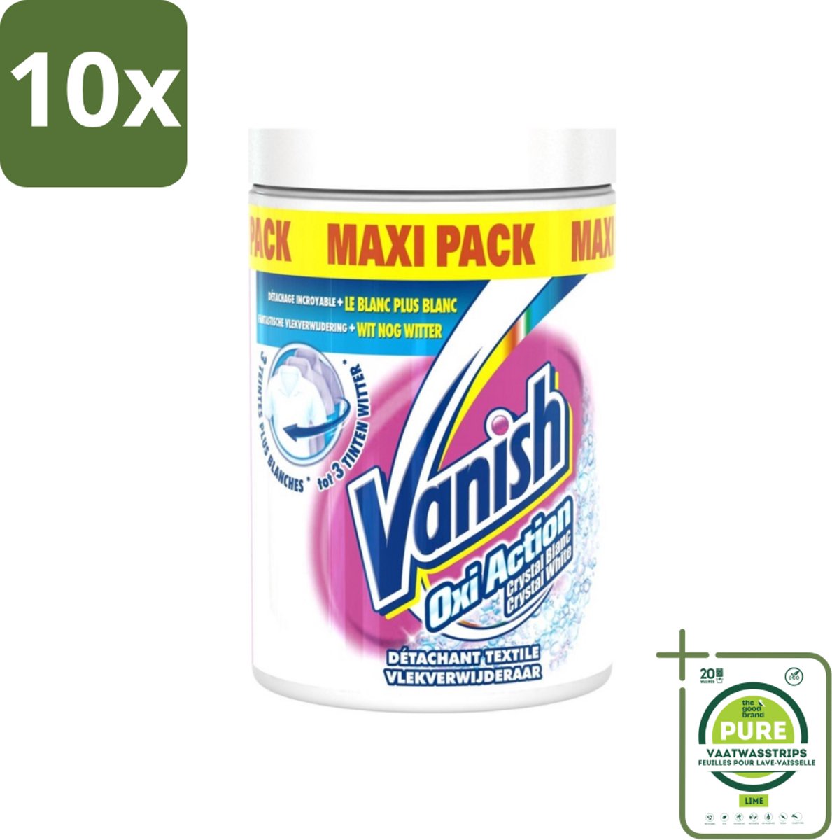 10 x Vanish Oxi Action - Vlekkenverwijderaar Poeder - Witte Was - Maxi Pack - 1 Kg - Grootverpakking - Vlekkenverwijderaar - Witte Was - Waspoeder - Wasmiddel - Vlekken Verwijderen