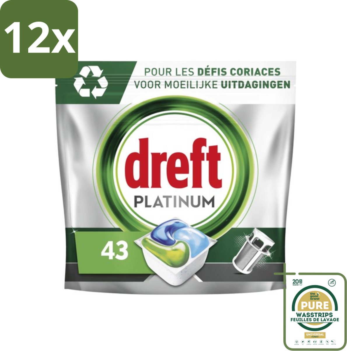 Dreft Platinum - All In One - Vaatwascapsules - 43 Afwasbeurten - Voordeelverpakking - 12 stuks - Vaatwasmiddel - Vaatwasser schoonmaken