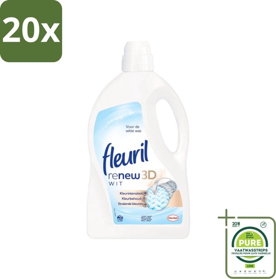 20 x Fleuril - Renew 3D - Vloeibaar Wasmiddel - Witte Was - 70 Wasbeurten - Grootverpakking - Wasmiddel - Vloeibaar Wasmiddel - Witte Was - Wasbeurten - Kleurintensiteit