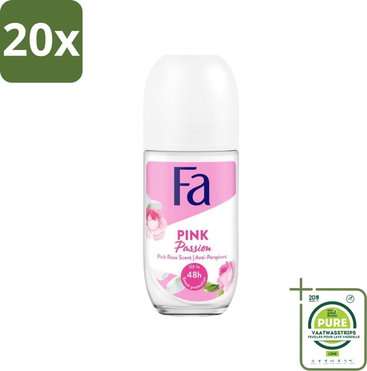 20 x Fa Deodorant Roller Pink Passion 50 ml - Grootverpakking - Deodorant - Antitranspirant - Fa - Pink Passion - Roze Roos