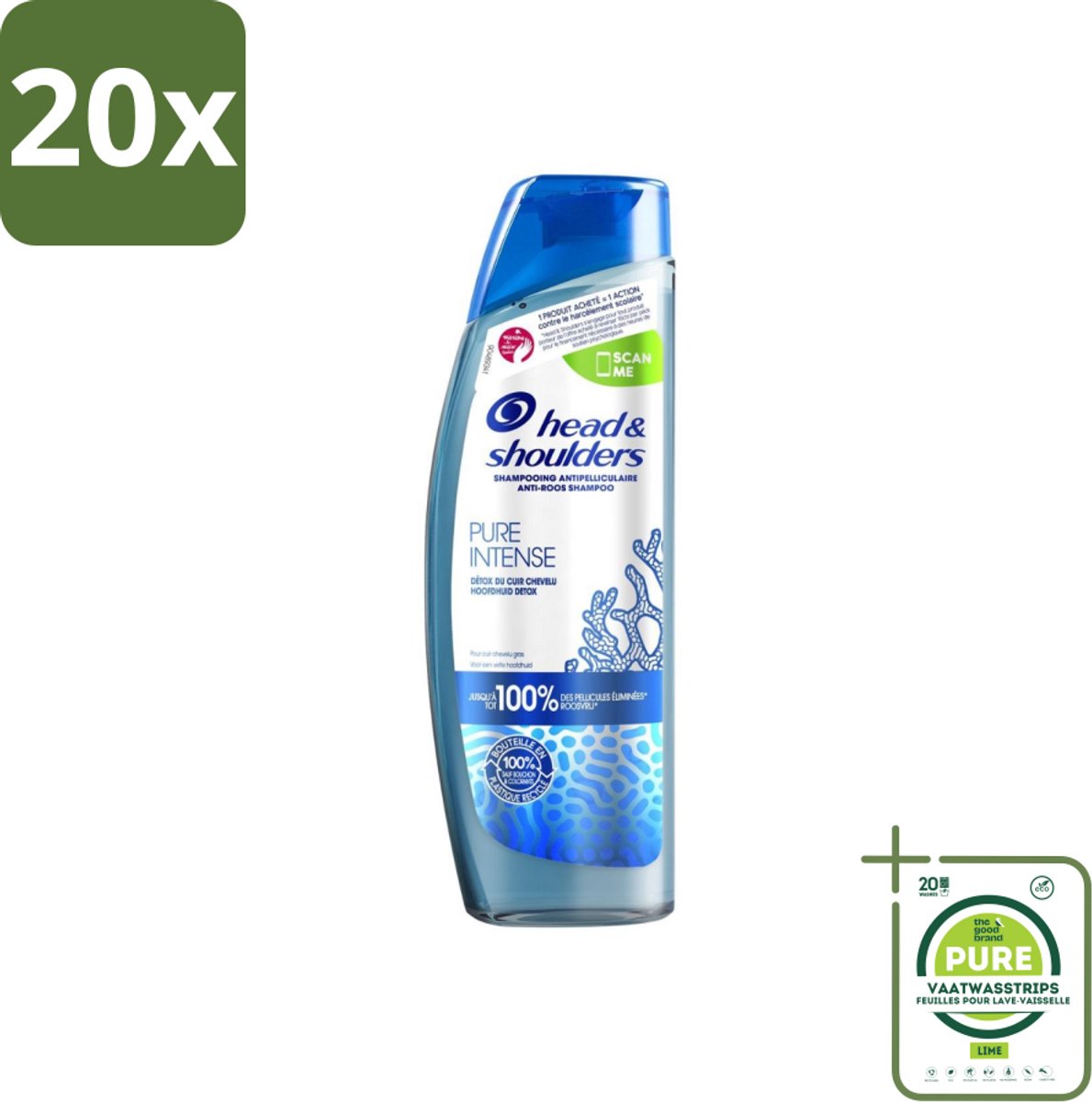 20 x Head & Shoulders - Anti-Roos Shampoo - Pure Intense - Hoofdhuid Detox - 250 ml - Grootverpakking - Anti-Roos Shampoo - Hoofdhuid Detox - Roosbestrijding - Hoofdhuid Reinigen - Gezonde Hoofdhuid