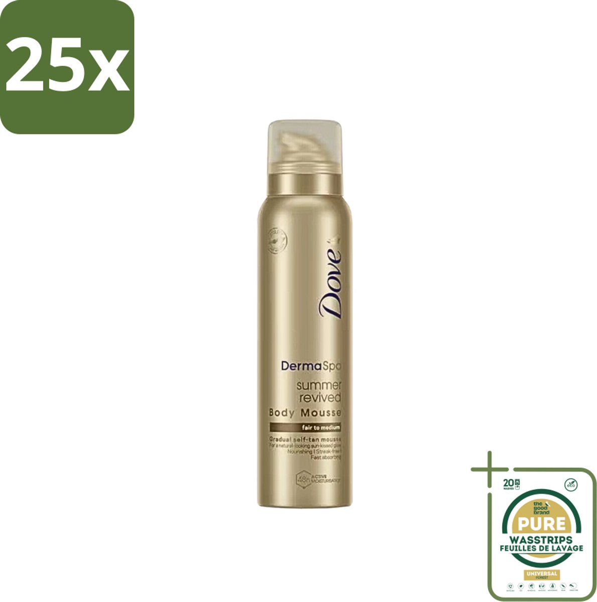 25 x Dove DermaSpa - Zelfbruiner - Tanning Mousse - Medium-Dark - 150 ml - Grootverpakking - Zomerse Kleur - Zonkleur - Natuurlijke Huidkleur - Tanning Mousse - Huidhydratatie