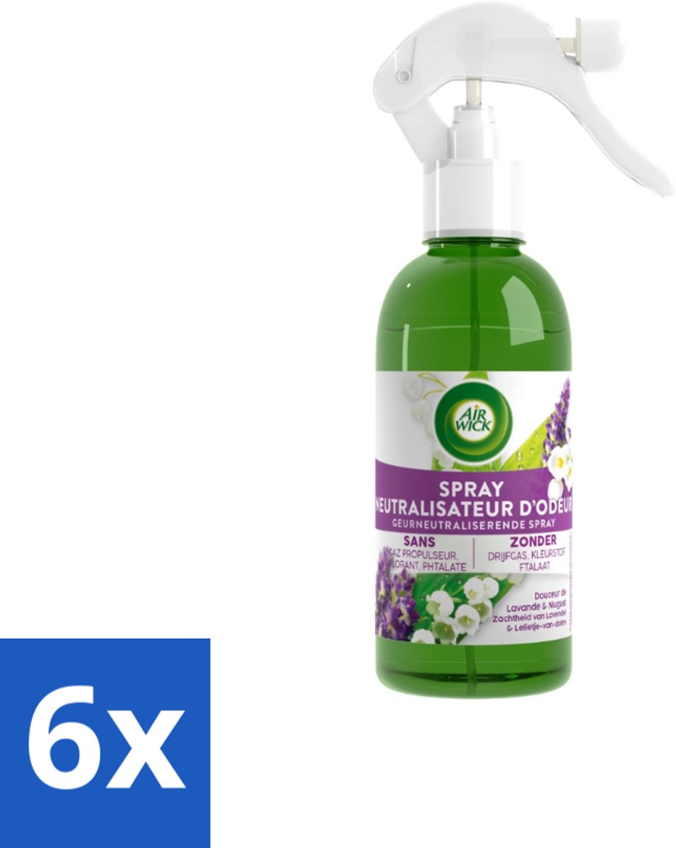 Air Wick – Luchtverfrisser Spray – Active Fresh Lavendel & Lelie – 237 ml - Voordeelverpakking - 6 stuks