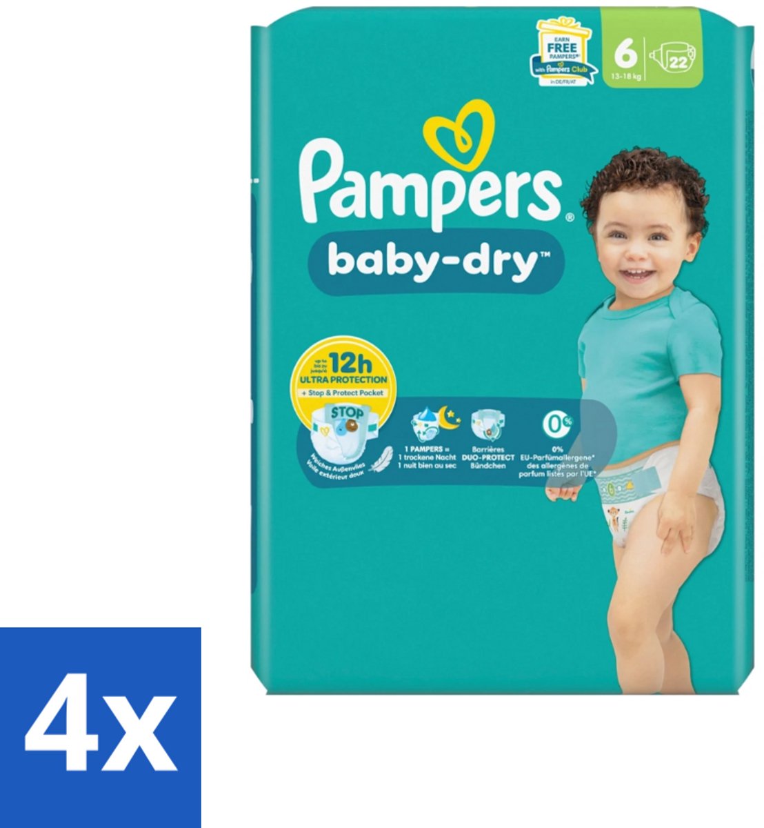 Pampers – Luiers – Baby Dry Maat 6 – 22 Luiers - Voordeelverpakking - 4 stuks