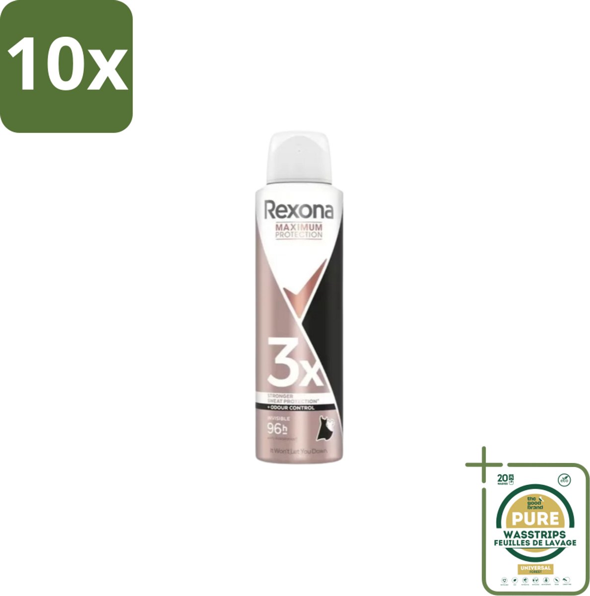 10 x Rexona – Deodorant Spray – Maximum Protection Invisible – 150 ml - Grootverpakking - Deodorant Spray - Zweetvermindering - Frisse Geur - Witte Strepen Voorkomen - Donkere Kleding Beschermen