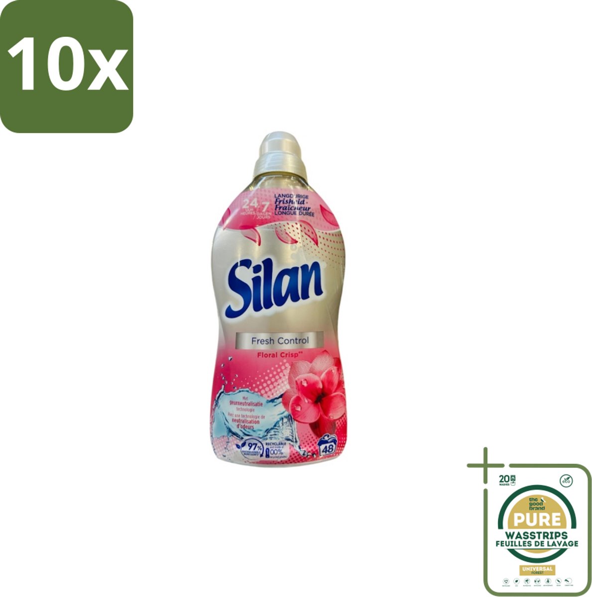 10 x Silan – Wasverzachter – Fresh Control Floral Crisp – 1056 ml - Grootverpakking - Wasverzachter - Frisheid - Bloemige Geur - Wasmachine - Textiel Verzachter