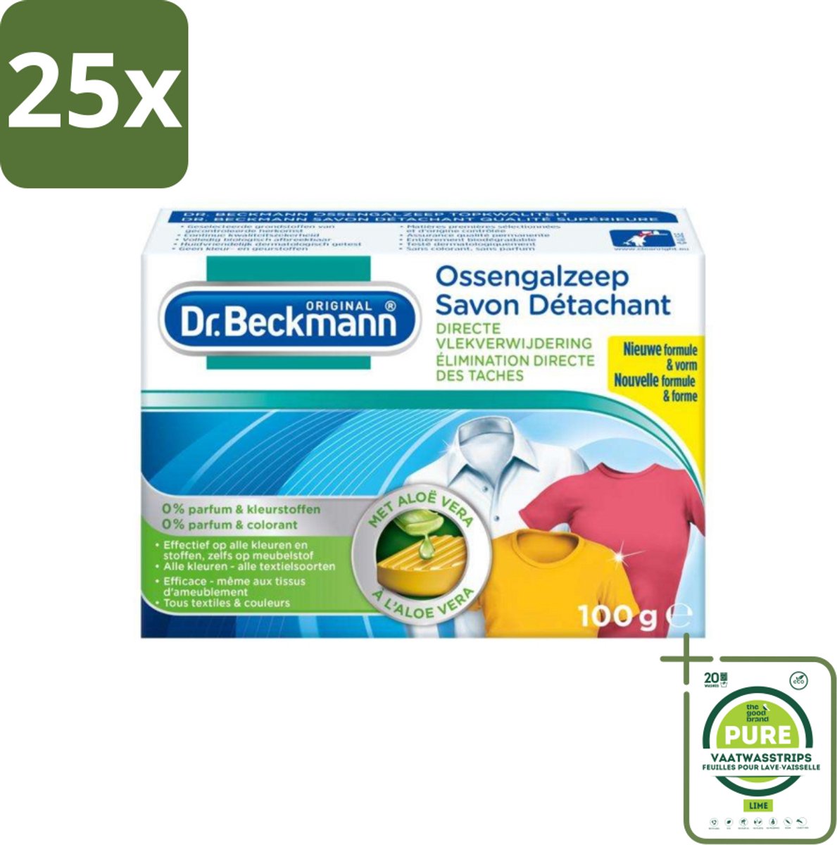 25 x Dr.Beckmann - Vlekkenverwijderaar - Ossengalzeep Met Aloë Vera - Witte en Gekleurde Was - 100g - Grootverpakking - Vlekkenverwijderaar - Vlekken Uit Kleding - Tapijt Schoonmaken - Meubels Schoonmaken - Aloë Vera