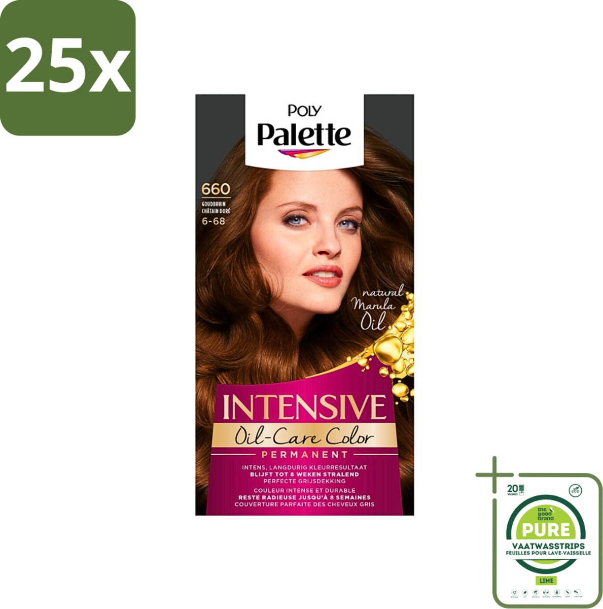 25 x Poly Palette - Haarverf - Goud Bruin 660 - 115ml - Grootverpakking - Haarverf - Goudbruin - Haarkleur - Arganolie - Glans
