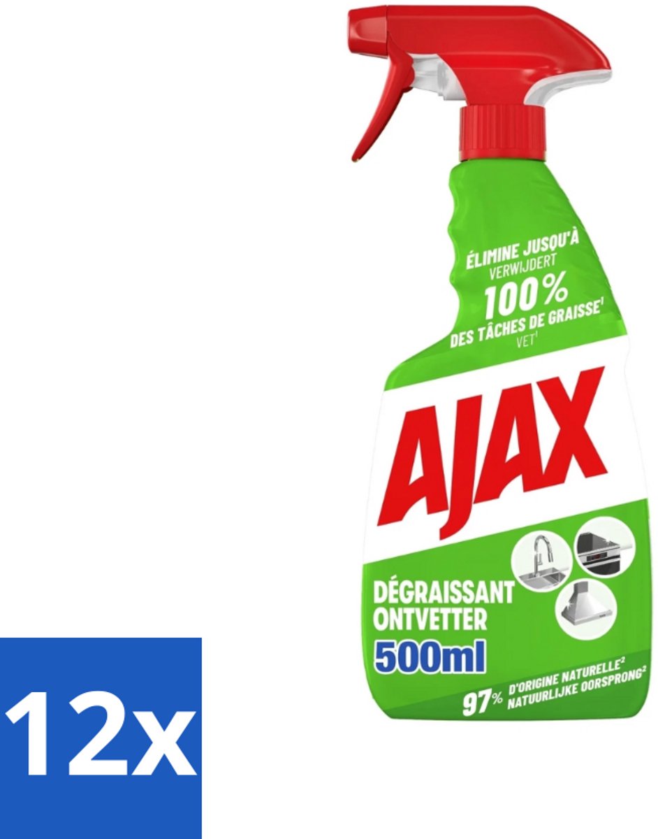 Ajax – Ontvetter Spray – 500 ml - Voordeelverpakking - 12 stuks