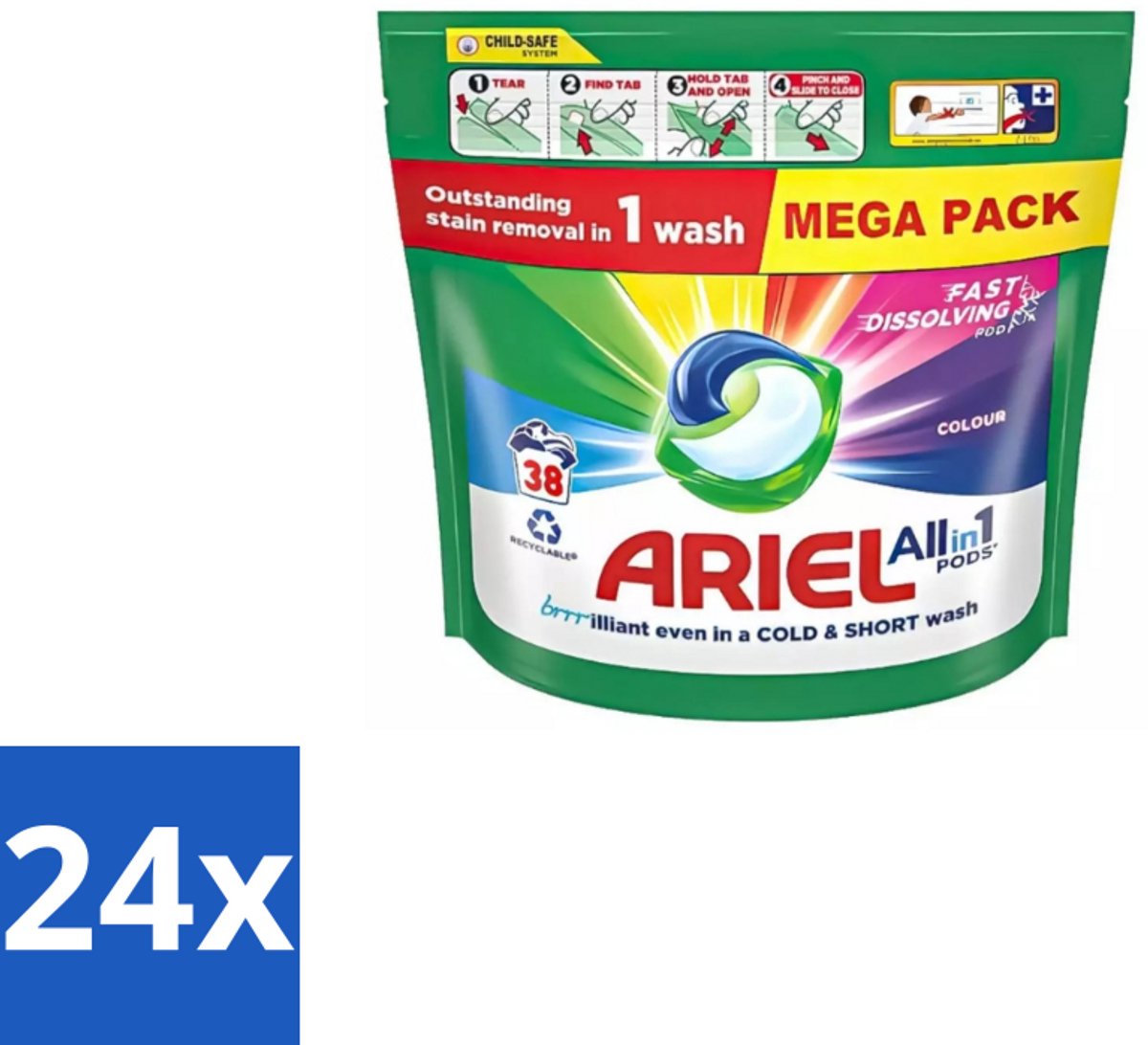 Ariel – Pods All-in-1 – Color – 38 wasbeurten - Voordeelverpakking - 24 stuks