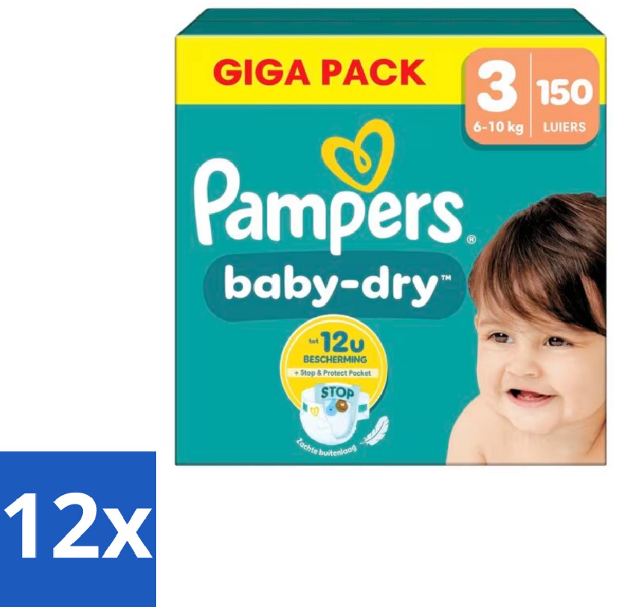 Pampers – Luiers – Baby Dry Maat 3 – 150 Luiers - Voordeelverpakking - 12 stuks