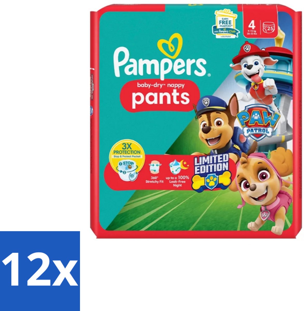 Pampers – Luierbroekjes – Baby Dry Pants Paw Patrol Maat 4 – 25 Luiers - Voordeelverpakking - 12 stuks